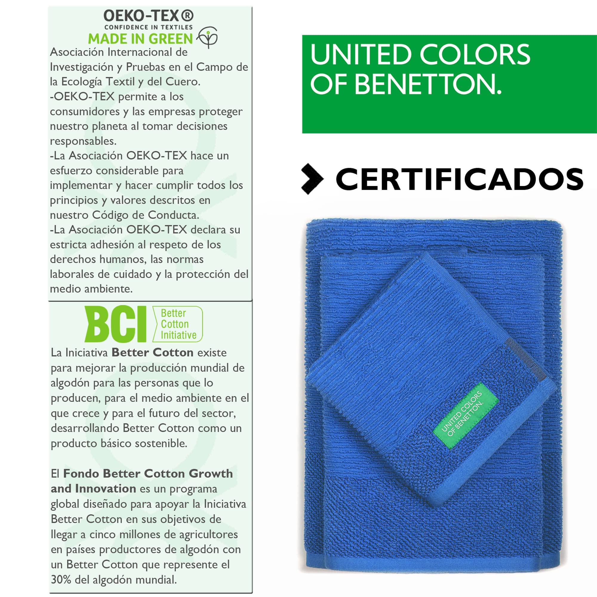 Benetton Pack de 2 - Set de 3 Toallas de Baño, Cada Uno en Color Azul y Otras en Verde
