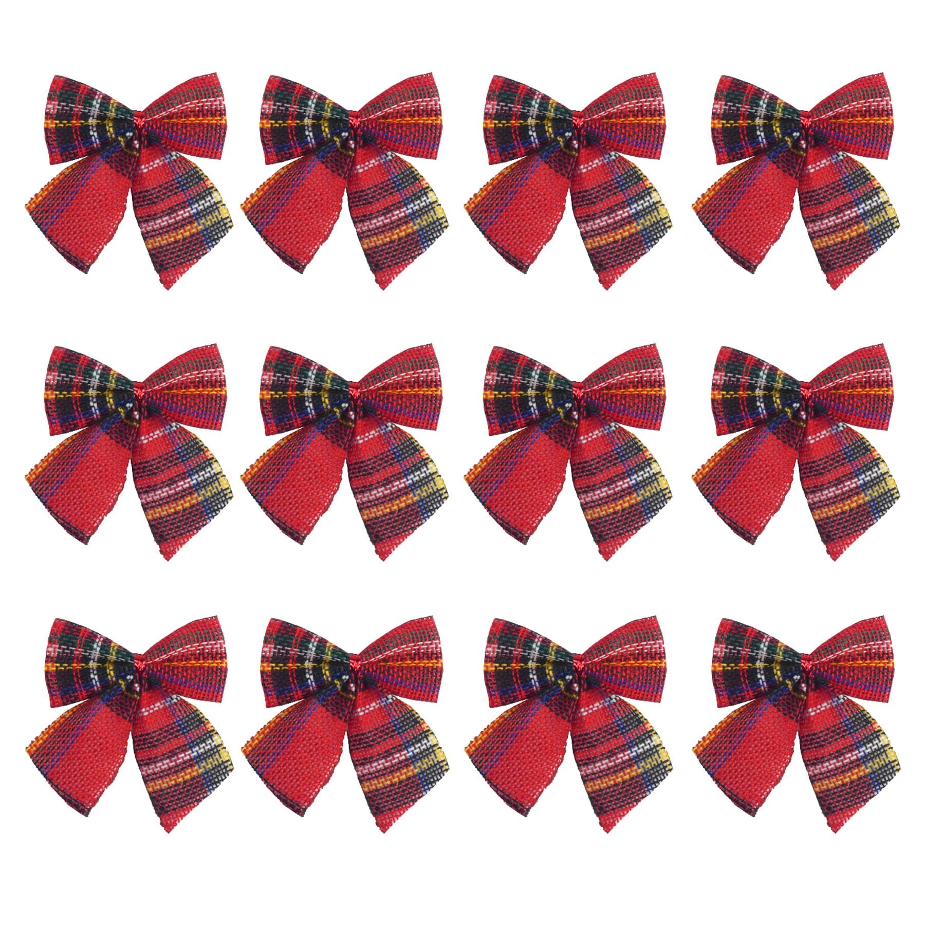 Widdle Gifts 12 Pack 8cm Tartan Bows Christmas Tree Decoration Crafting Wedding 2512
