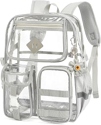 Clear Backpack for School, Heavy Duty Transparent Bookbag for Girls Women with Sunflower Keychain