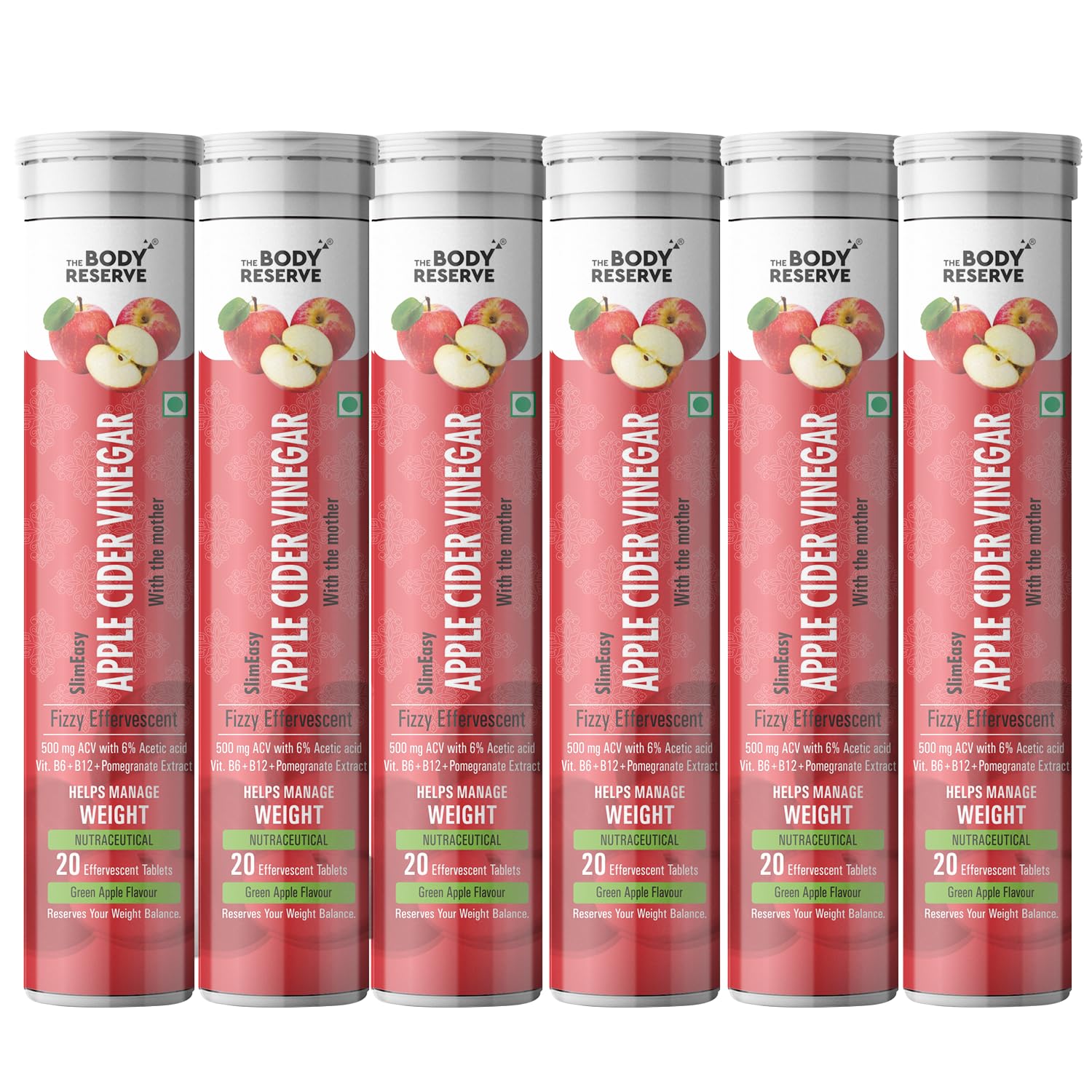 The Body Reserve Apple Cider Vinegar | 120 Effervescent Tablets, ACV With The Mother for Weight Loss And Management With Vitamin B6 and B12 | Pack Of 6 (Green Apple Flavour)-image-24