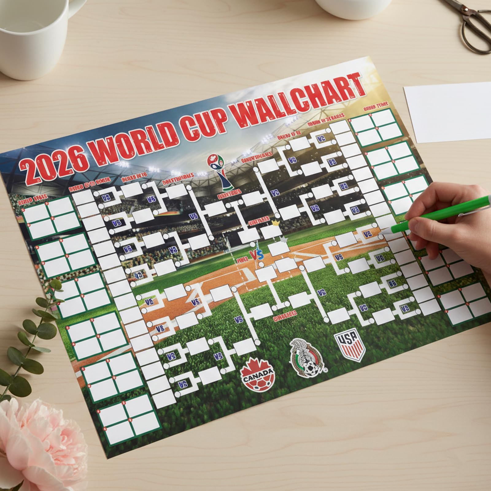 World Cup Football 2026 Interactive Poster 53x37cm 48-Team Tournament Fixtures Folded Poster Handwritten Watercolour Pen World Cup Tournament Bedroom Living Room Display Crazy Soccer Fan Great Gifts — view 5