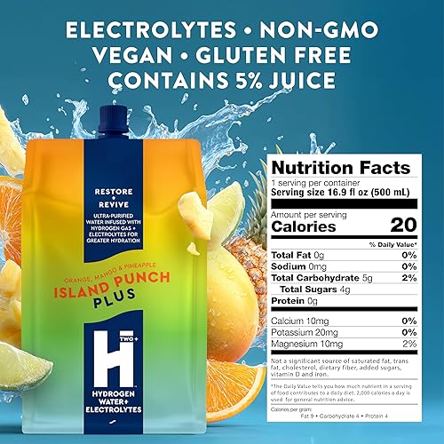 Miniatura 2 de HTWO Plus Agua de hidrógeno molecular con electrolitos, sabor a isla ponche, sin azúcar, paquete de 6 paquetes de 16.9 onzas, paquetes de