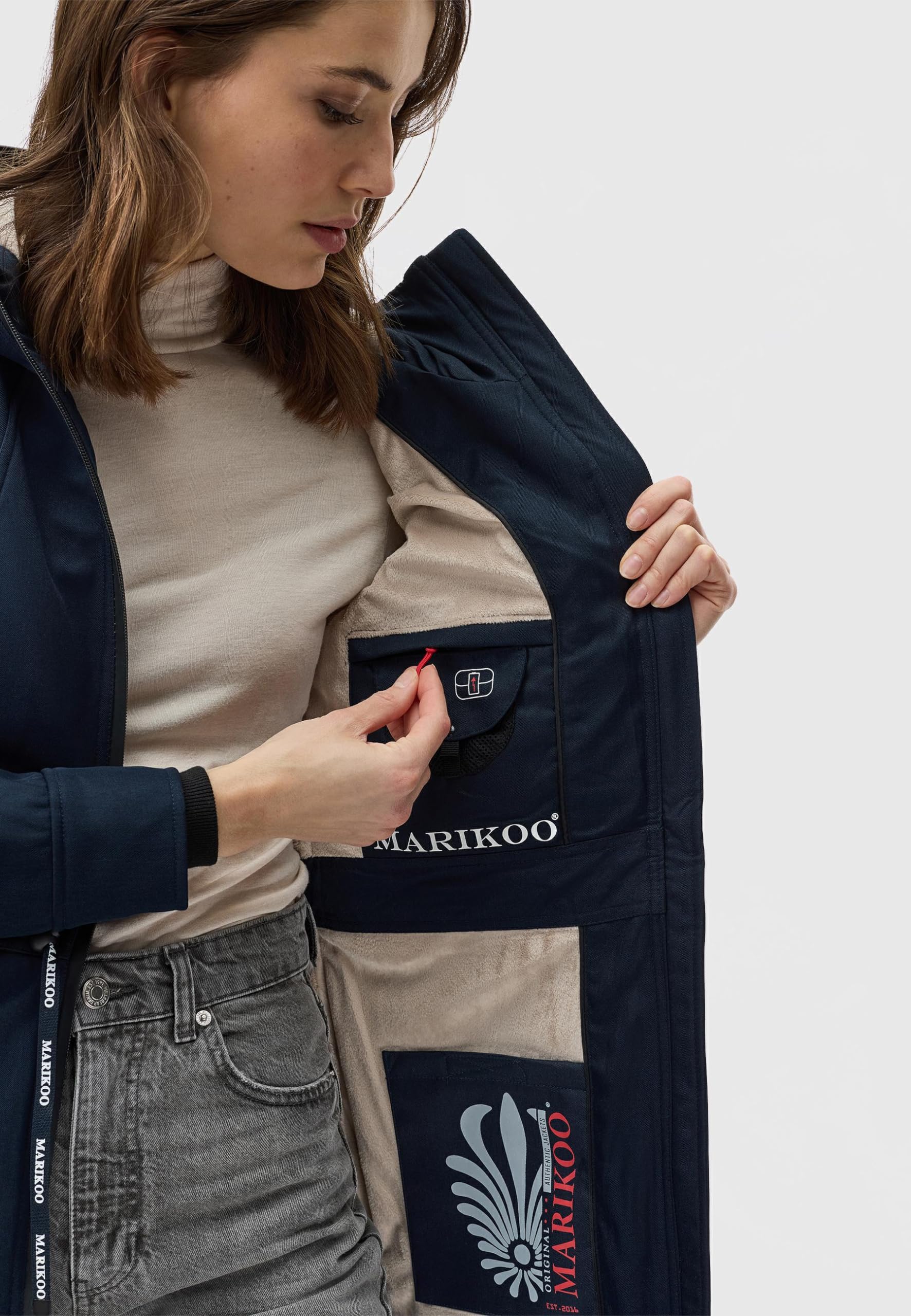 MARIKOO Damen wasserdichter Softshellmantel Racquellee mit Kapuze