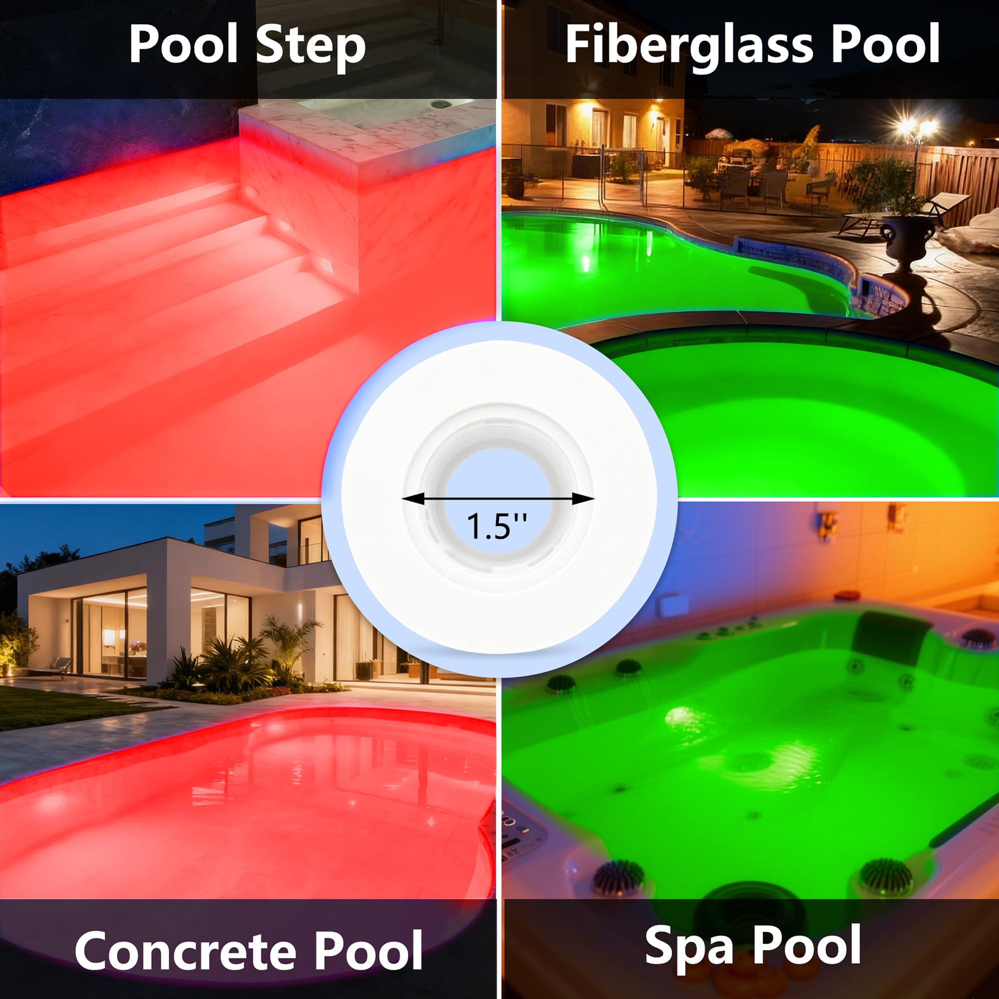 Mini Luci Piscina LED con Filettatura 1" 1/2, 6W Lampade Piscina RGB Multicolore con Telecomando, 240lm, Ø49mm, 12V AC IP68 Impermeabile Faro per Bocchetta Piscinas Interrate e Cemento, Set da 4