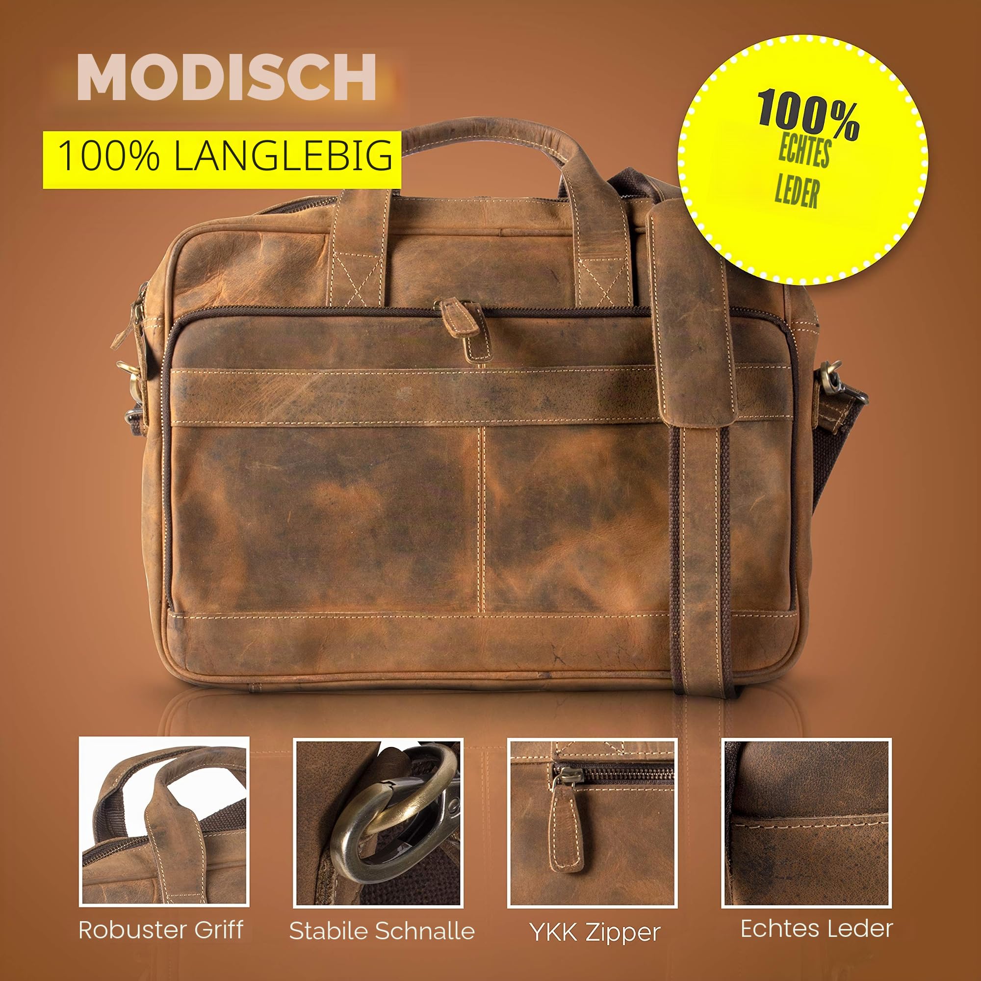 KomalC 16-Zoll-Aktentaschen aus Leder, Laptop-Kuriertaschen für Männer und Frauen, beste Büro-, Schul-, College-Umhängetasche