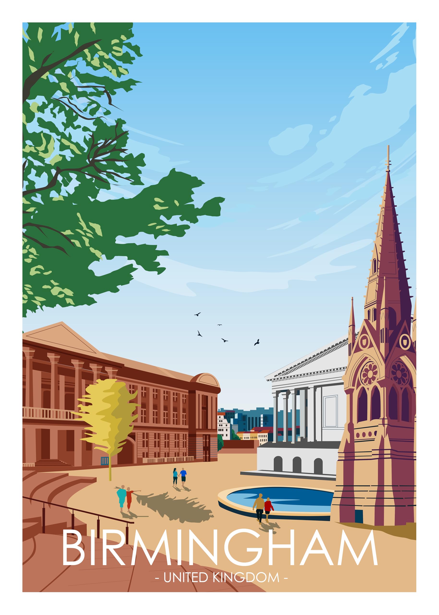 Hewson's Gifts UK Travel Print UK Cities and Shires, Handmade Print Of The Beautiful Places of United Kingdom, UK Artwork Wall Art Poster For New Home Kitchen Print (Birmingham, A4 Unframed Print)