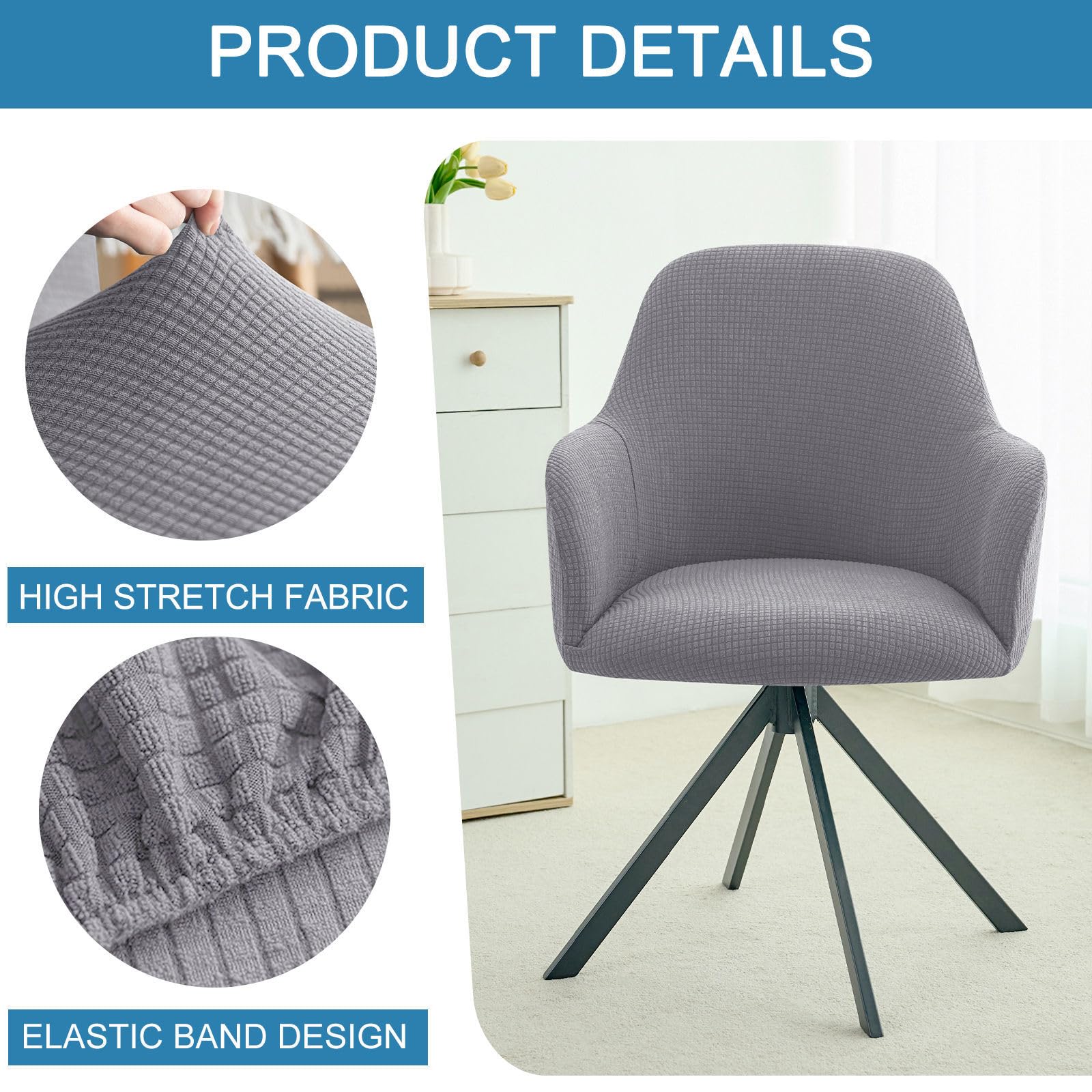 Coprisedia Con Schienale,Fodere Coprisedia Elasticizzato Elegante Per Sala Da Pranzo Con Braccioli Fodera Poltroncina Sala Pranzo Soggiorno Copertura Sedia Da Scrivania (Color:Grigio,Size : 6pcs