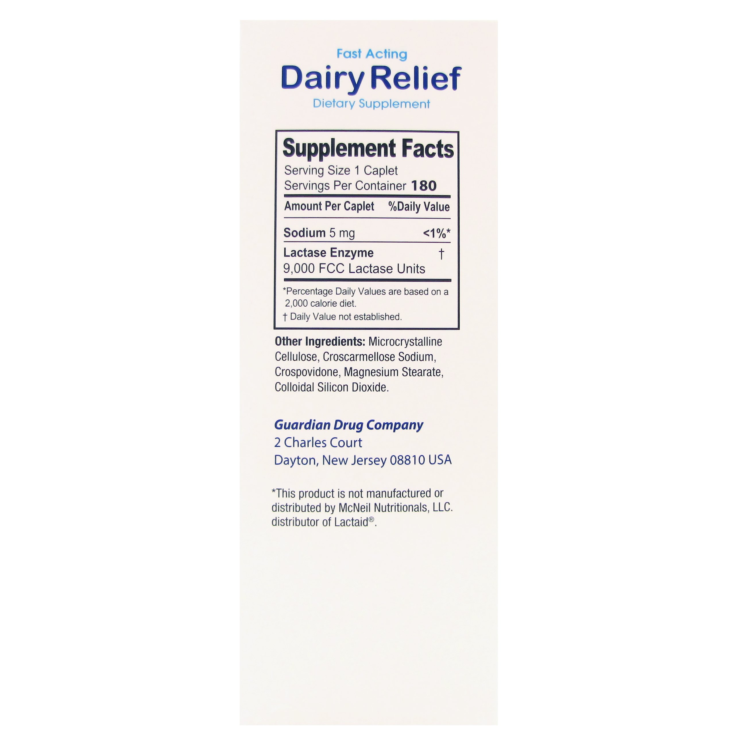 Guardian Dairy Relief Fast Acting Lactase, 360 Caplets, 9000 FCC