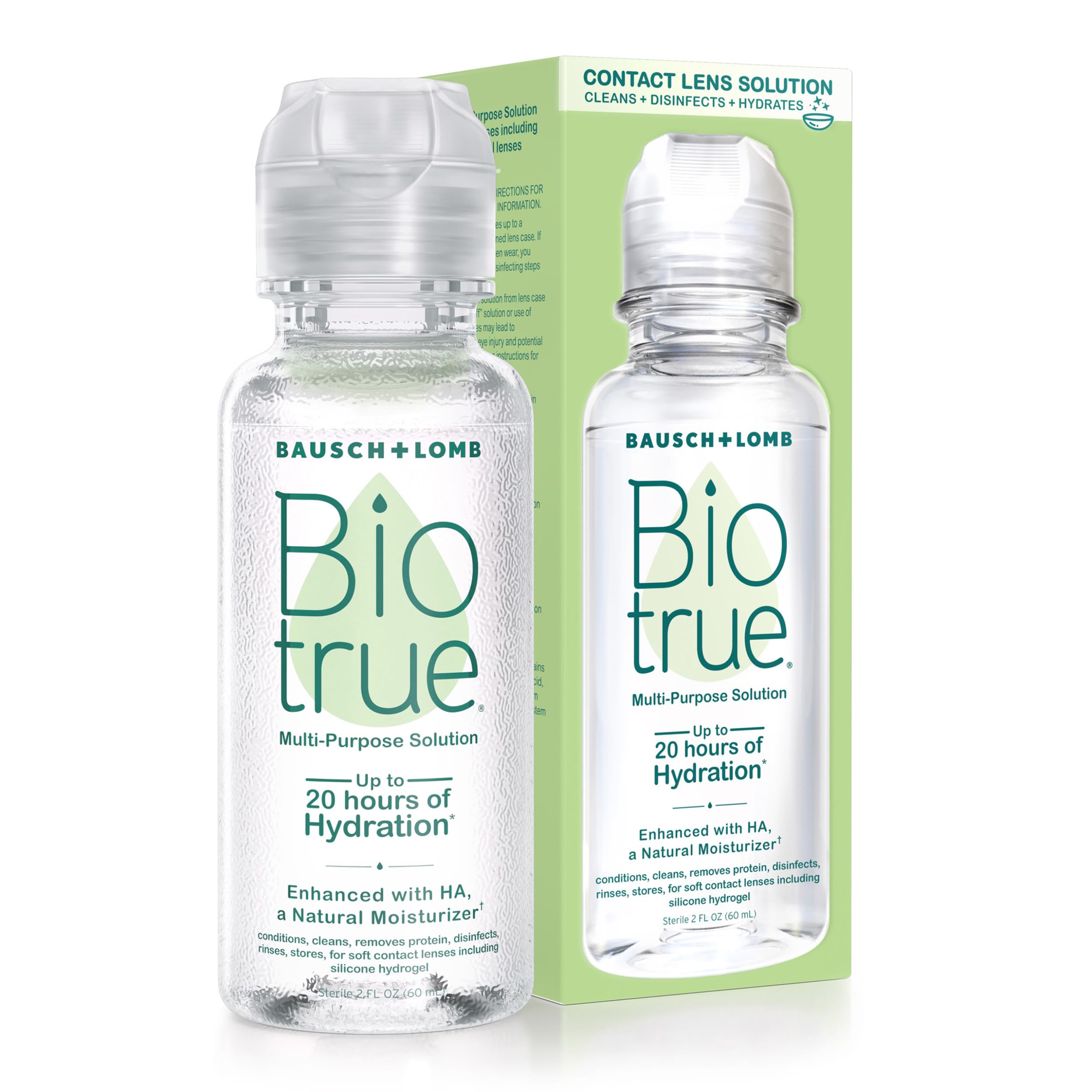 Biotrue Contact Solution, Multi-Purpose Lens Solution for Soft Lenses, Cleans, Disinfects, Removes Protein Build-Up, Dirt & Debris, Hydrates, Stores & Conditions Contacts, 2 Fl Oz (Pack of 4)