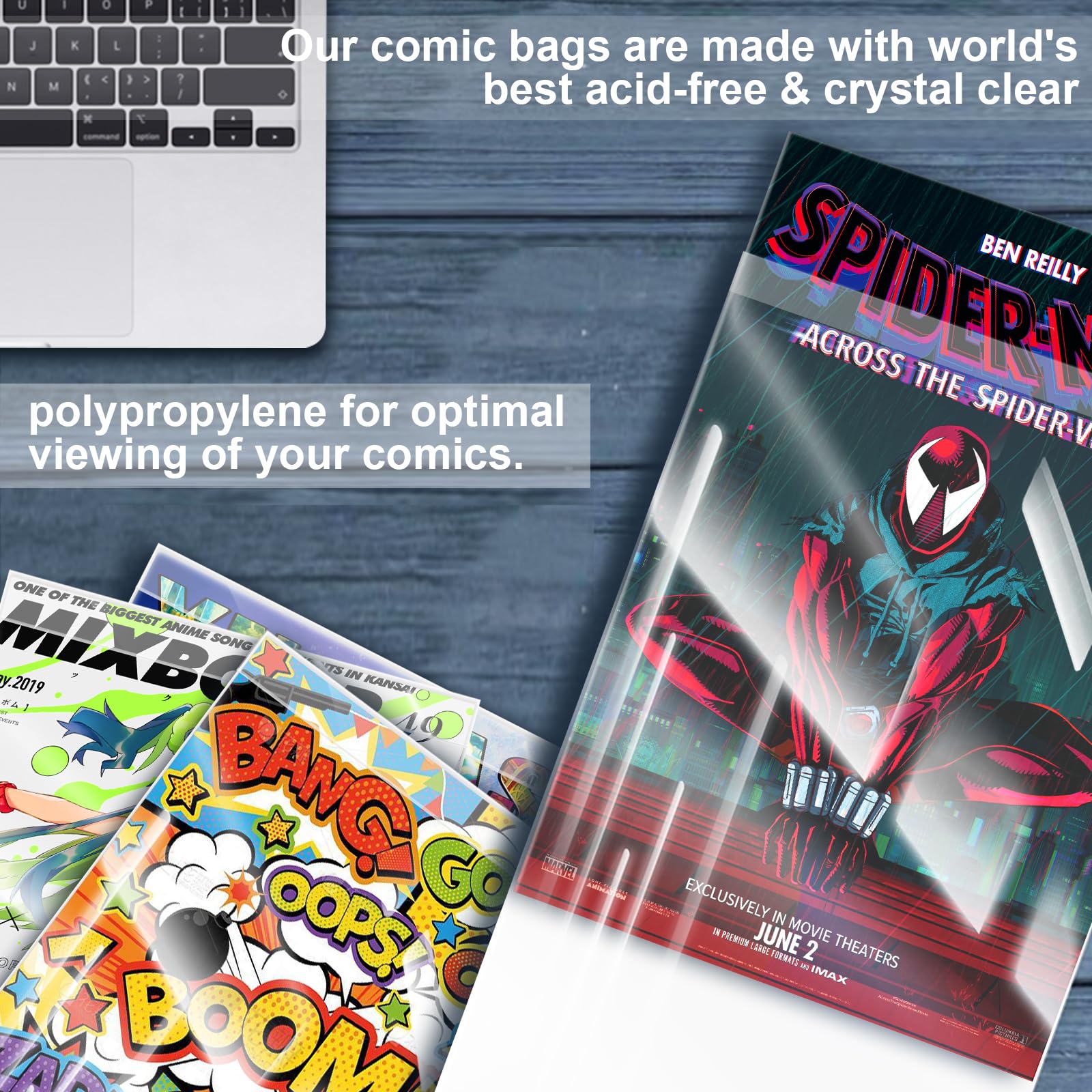 Comic Book Sleeves, Upgrade Polypropylene(PP) Acid-Free Materials,Resealable Crystal Clear Comic Book Storage Boards Bags,20% Thicker Better Comic Collection Display,7.125 x 10.5 Inch,100-Count