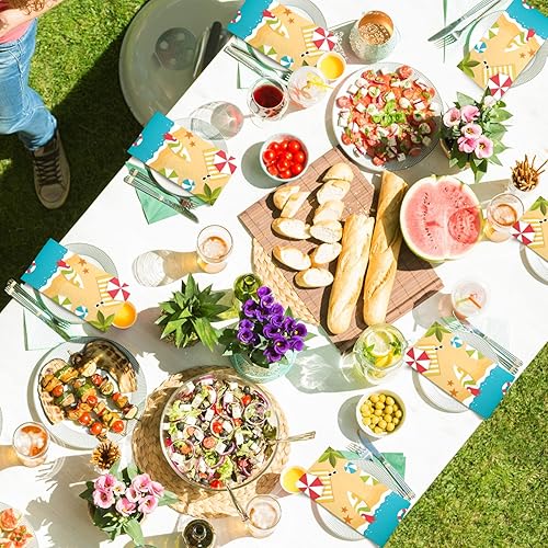 Miniatura 6 de Spiareal 200 servilletas de playa de verano, desechables, hawaianas, de papel, para fiestas, cenas, invitados, toallas de mano para vacaciones,