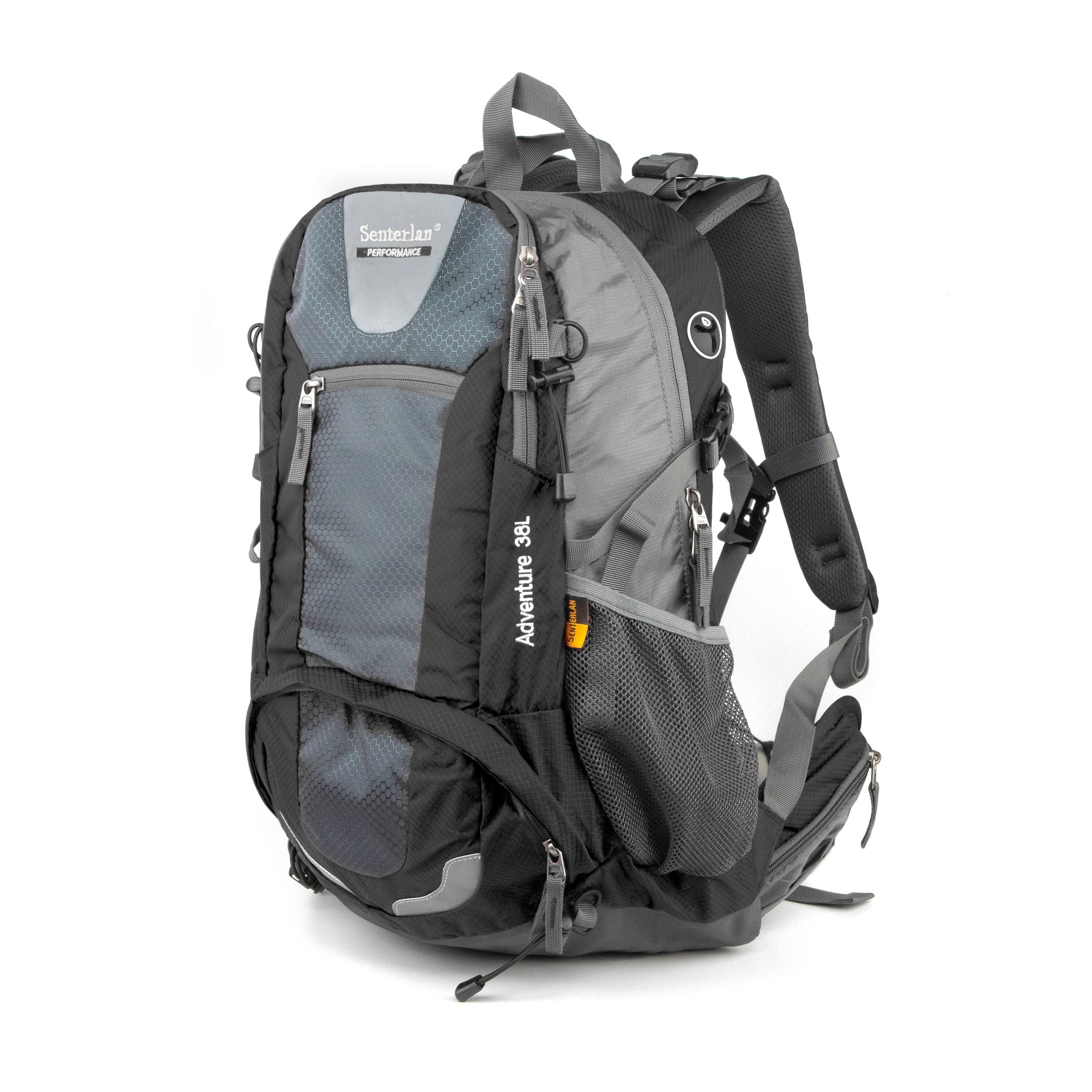 Senterlan Trekking Backpack 38L Women and Men, Mesh Back Ventilation, Integrated Rain Cover