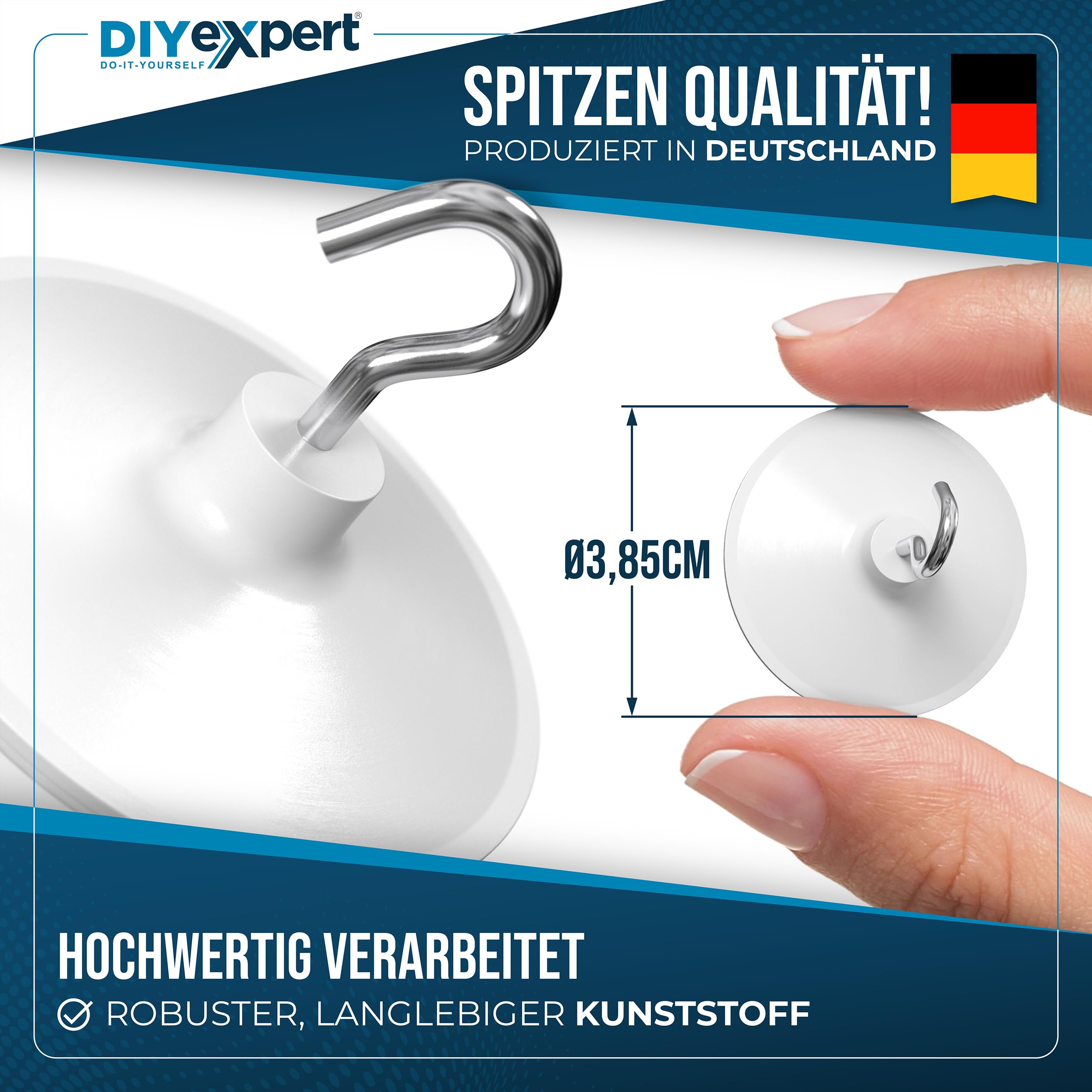 DIYexpert haki sufitowe samoprzylepne | wykonane w Niemczech | [z uchwytami] [4 sztuki] | bardzo mocne klejone haki sufitowe | wieszaki ścienne bez wiercenia