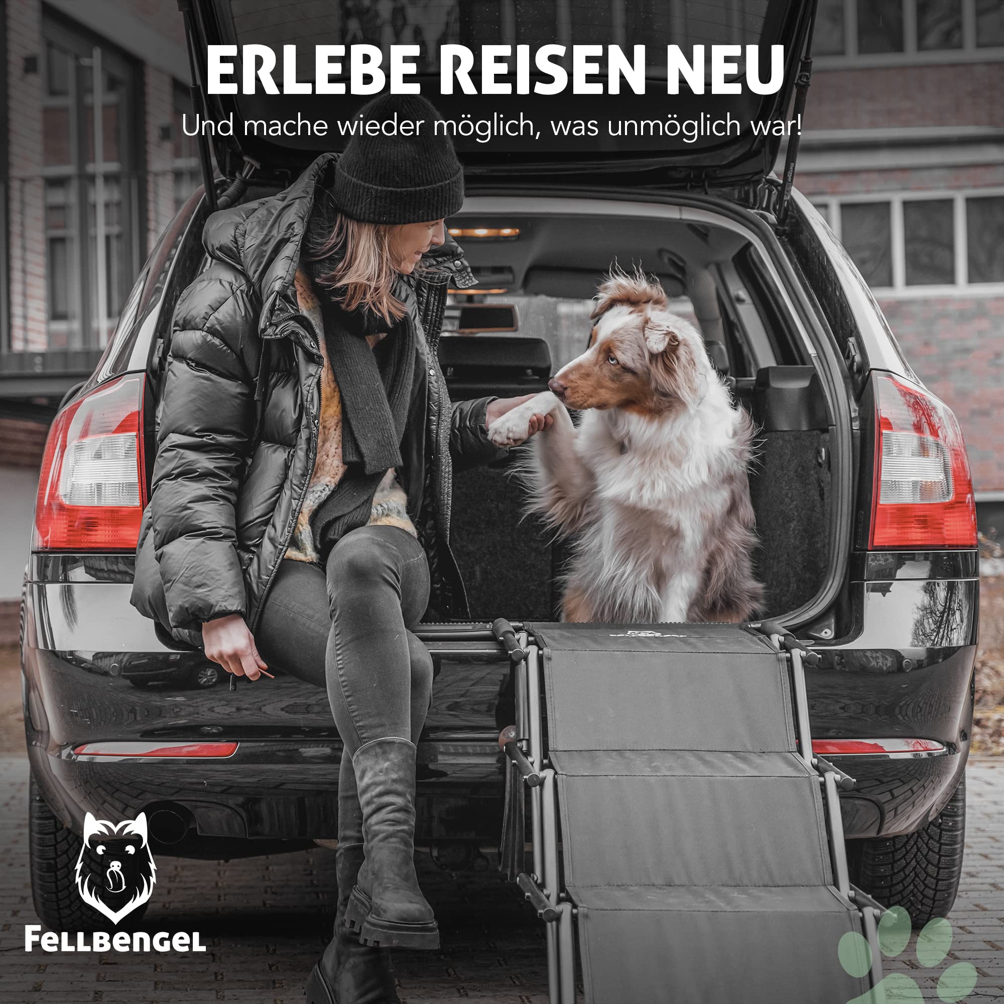 Hundetreppe Auto [mit einzigartiger Sicherheitsstufe] Hunderampe Auto klappbar - Einstiegshilfe Hund Auto - Hundetreppe große Hunde - Hundeleiter faltbar bis 60kg