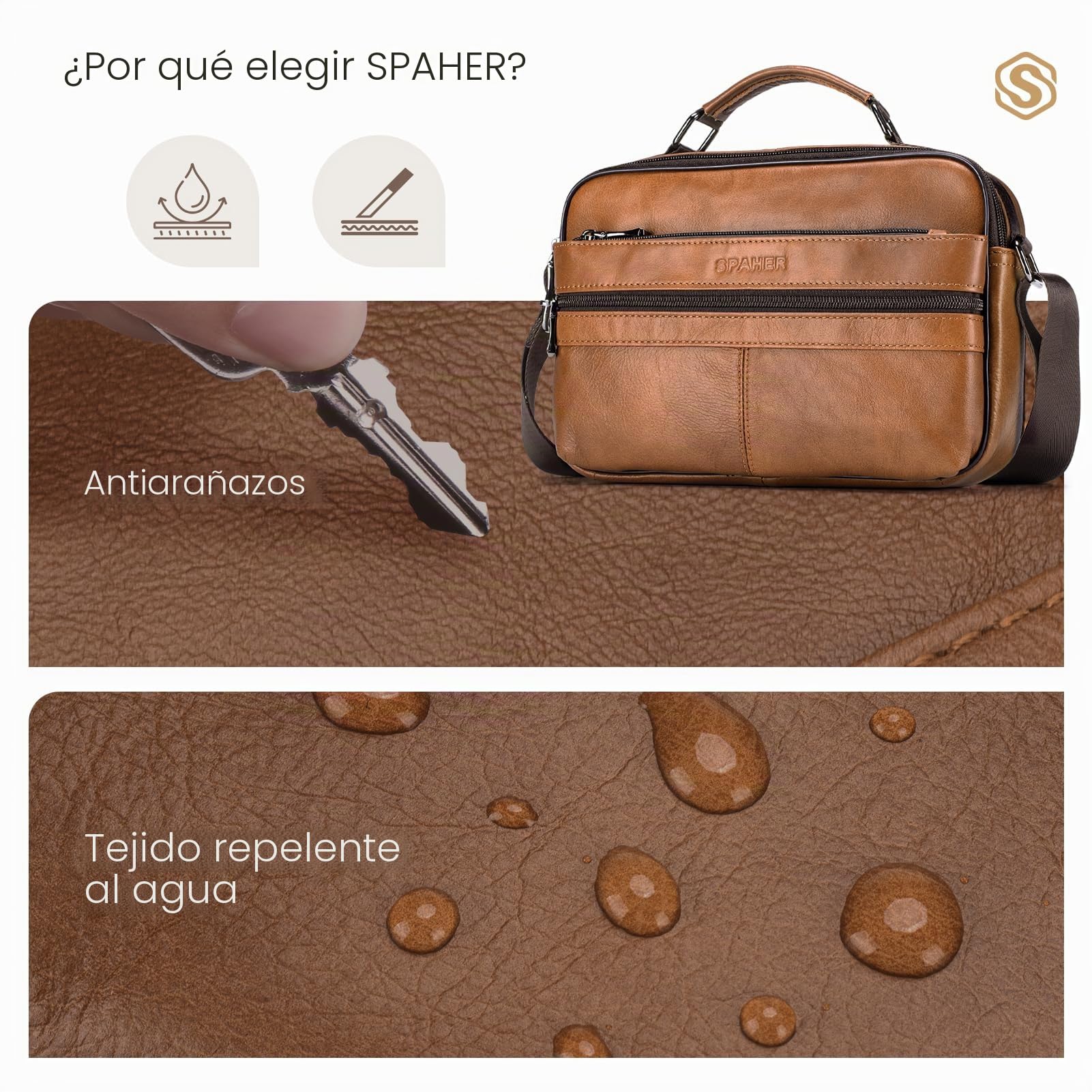 SPAHER Bolso Hombre Bandolera Piel Grande Bolso Caballero Bandolera Cuero Hombre Bolso Bandolera Hombre Bolsos Hombre de Cuero Mariconeras para Hombres Bolsos de Hombre Bandolera Man Bag