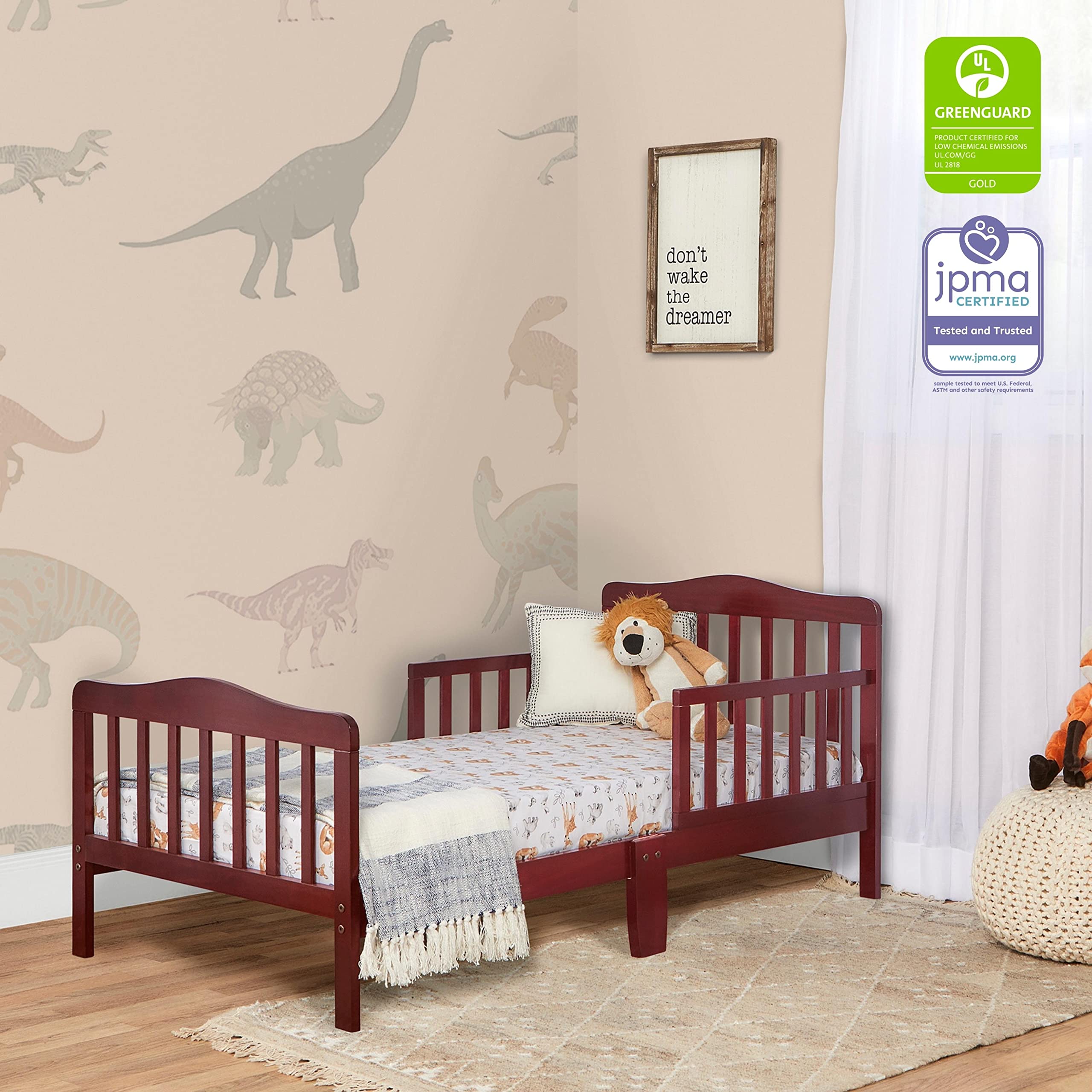 Dream On Me Classic Design Toddler Bed in Cherry, Greenguard Gold Certified 57x28x30 Inch (Pack of 1)