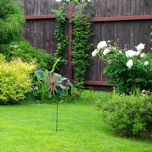 Miniatura 7 de VOSAREA Molino de viento de metal de hierro forjado para exteriores, molino de viento de metal, esculturas de viento, molinete para decoración de