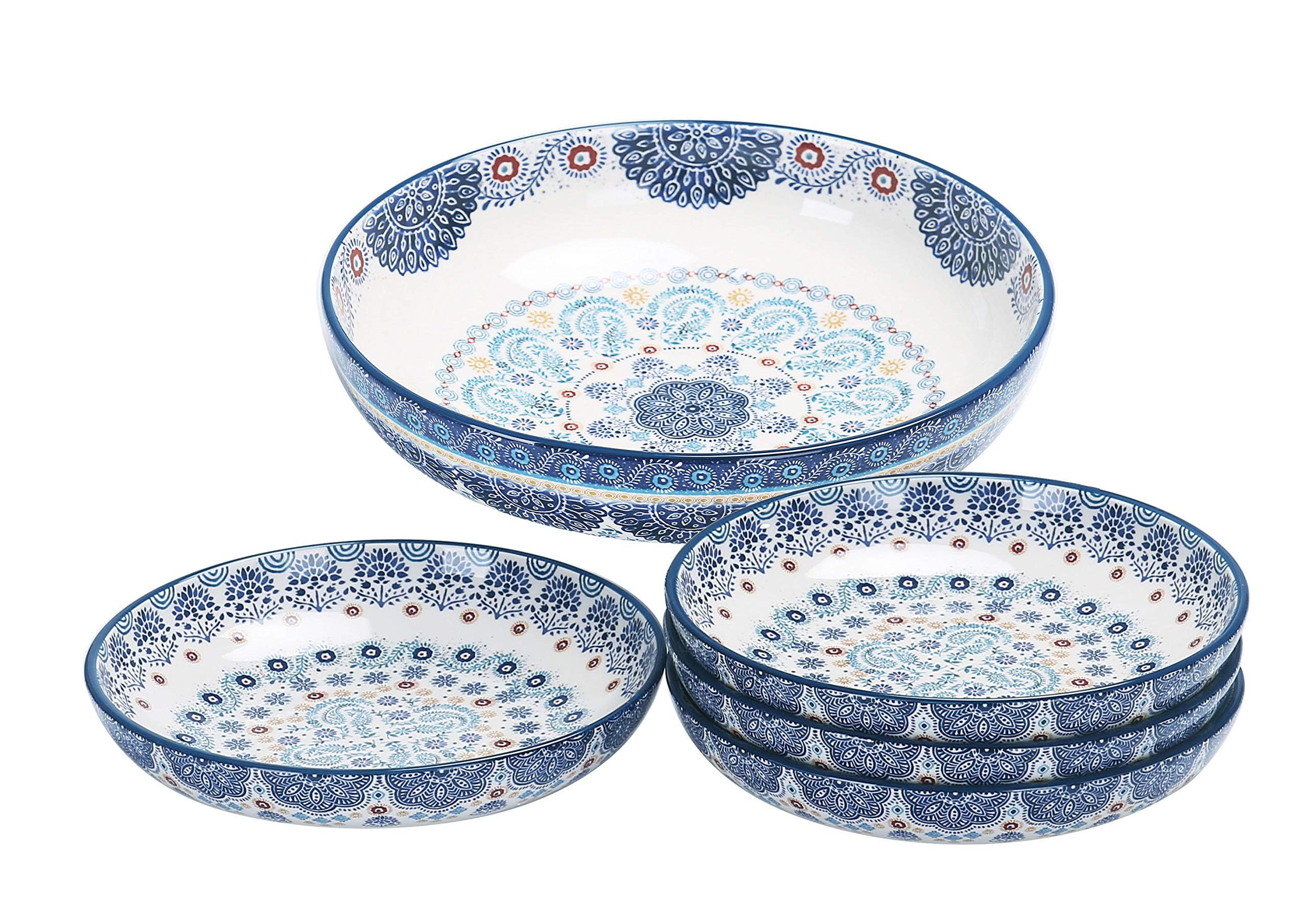 ティンブロ　Eco blue & red サラダ皿ペア　エコー Amazon.com: Bico Blue Talavera Ceramic Pasta Bowl, Set of 5