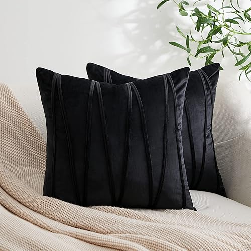 Miniatura 1 de Top Finel - Fundas de almohada decorativas hechas a mano para sofá cama con partículas suaves de terciopelo a rayas, paquete de 2
