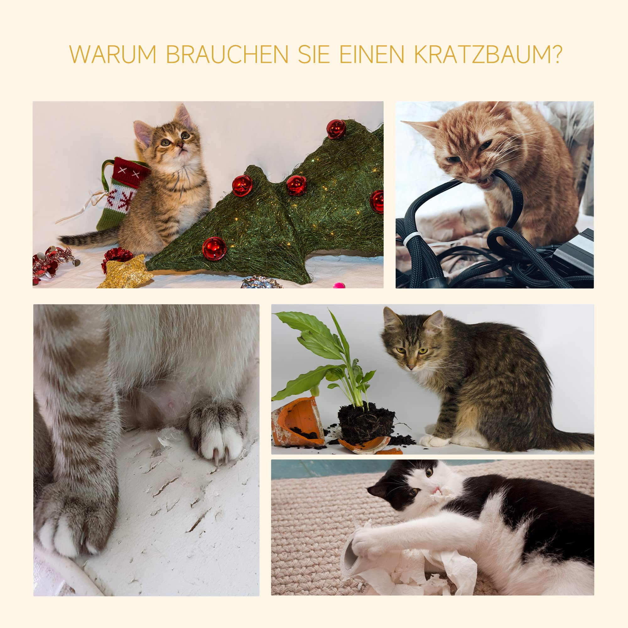 PawHut Drapak do sufitu z regulacją wysokości, stabilne drzewko dla kota z kolumnami sizalowymi, drzewko do wspinaczki dla kotów, szare, 40 x 34 x 230-260 cm