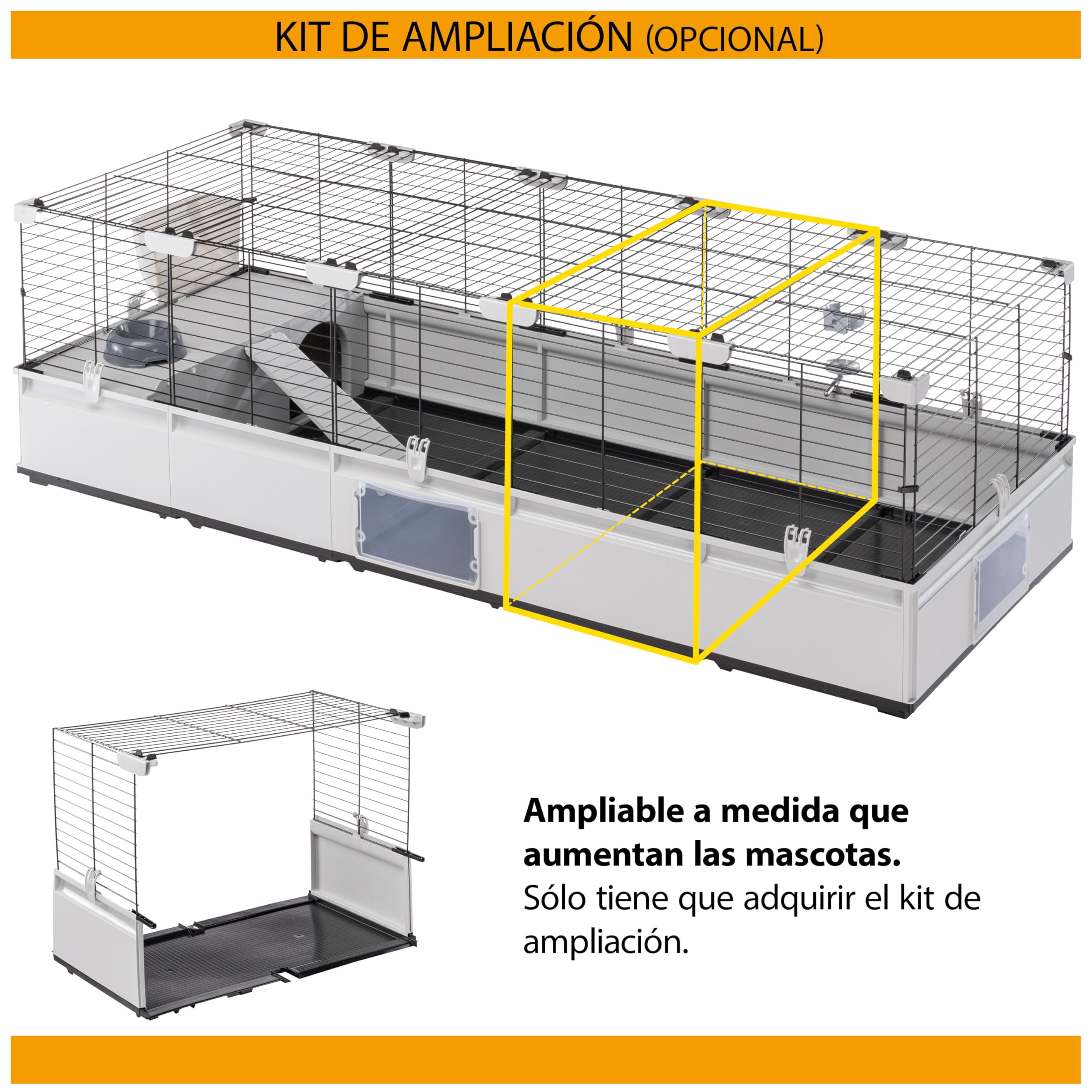Ferplast Jaula para Conejos, Conejillos de Indias, Cobaya, Espaciosa y Modular 2, con Accesorios, Extensible, Fácil Mantenimiento, Modular 2, 109 x 72 x h 56 cm