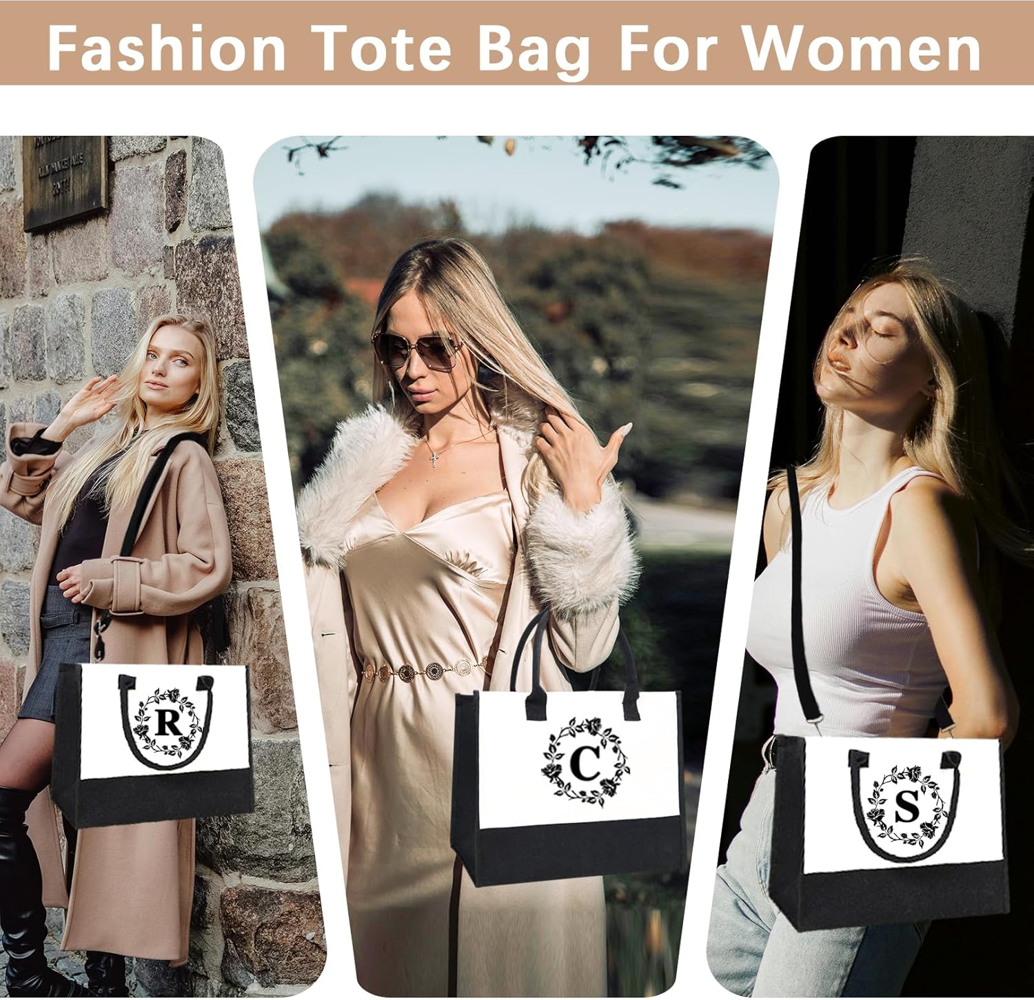Personalized Tote Bags for Women, 4pcs Monogram Tote Bags, Double-sided Embroidery Initial Tote Bag Birthday Gifts