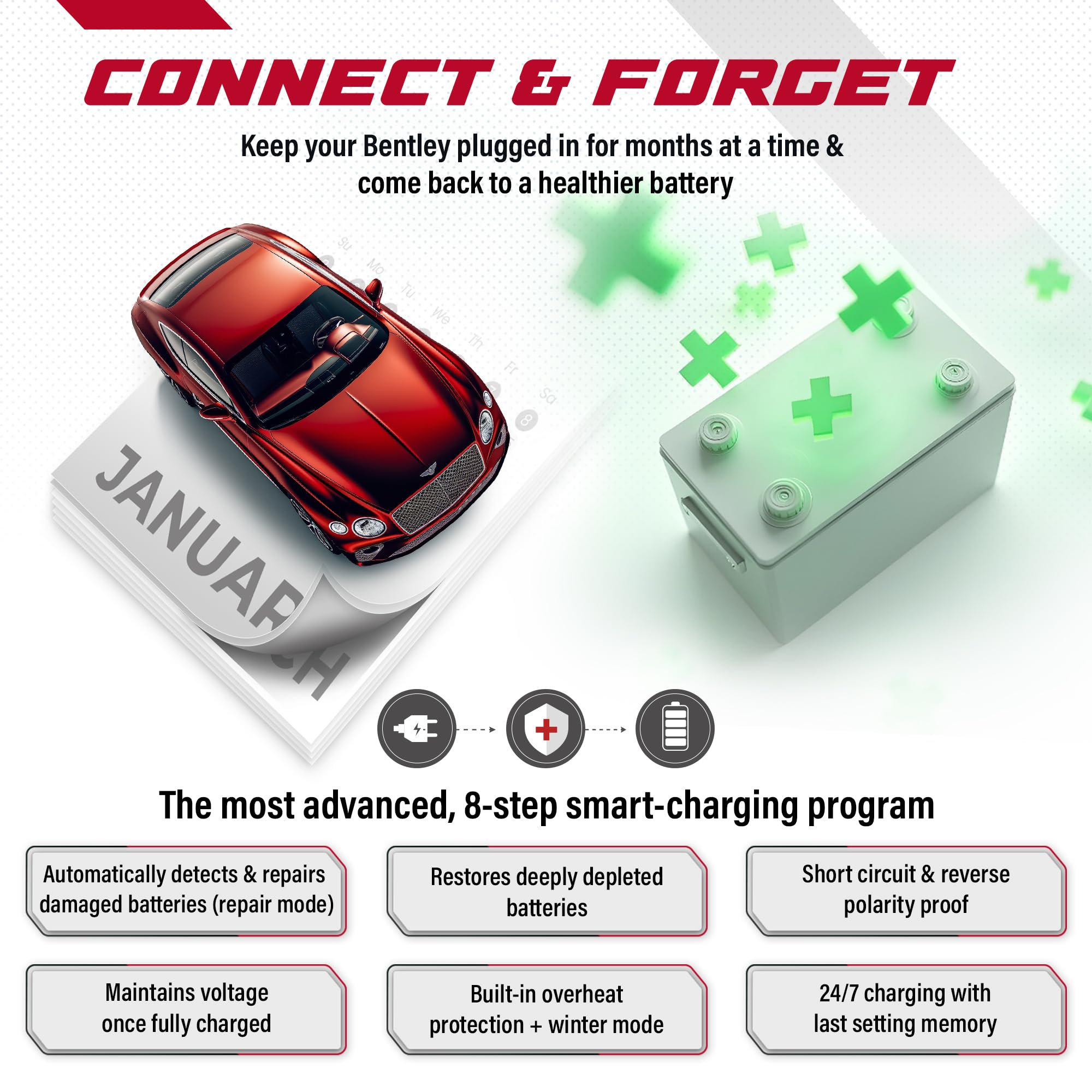 JMR Battery Charger for Bentley Continental GT Bentayga Flying Spur Mulsanne Trickle Charger Conditioner Maintainer (Magnetic Port, No Lithium Mode)