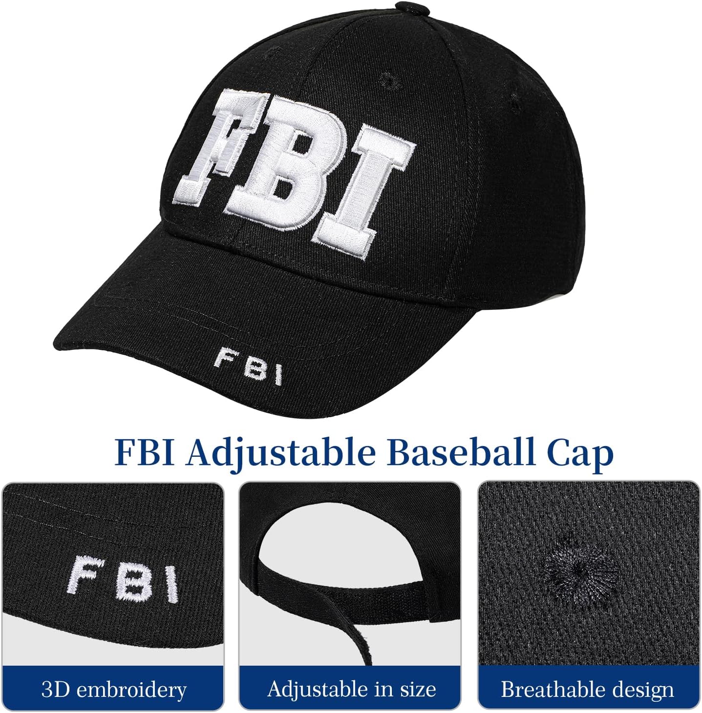 FBI Costume Accessories, FBI Adjustable Baseball Cap with Cop Badge/Earpiece/Sunglasses, Halloween Secret Service Costume for Adult Men Women