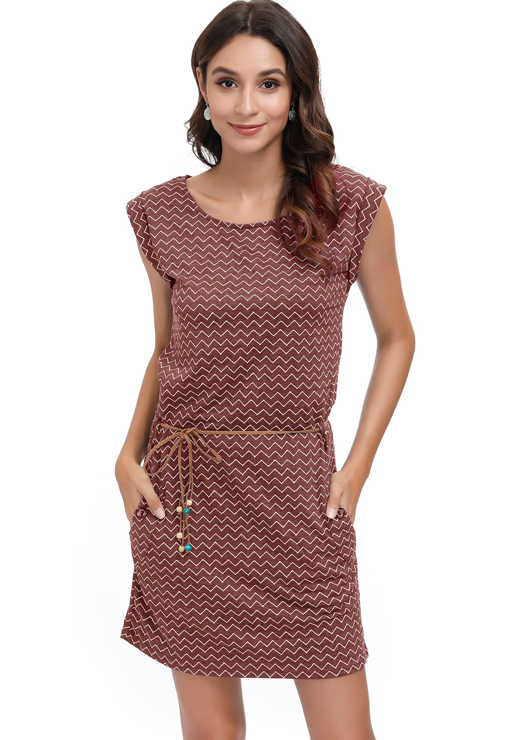 DOTIN Damen Sommerkleid Kurzarm Strandkleid Freizeitkleid Waves Tshirt Minikleid Jersey Kleid