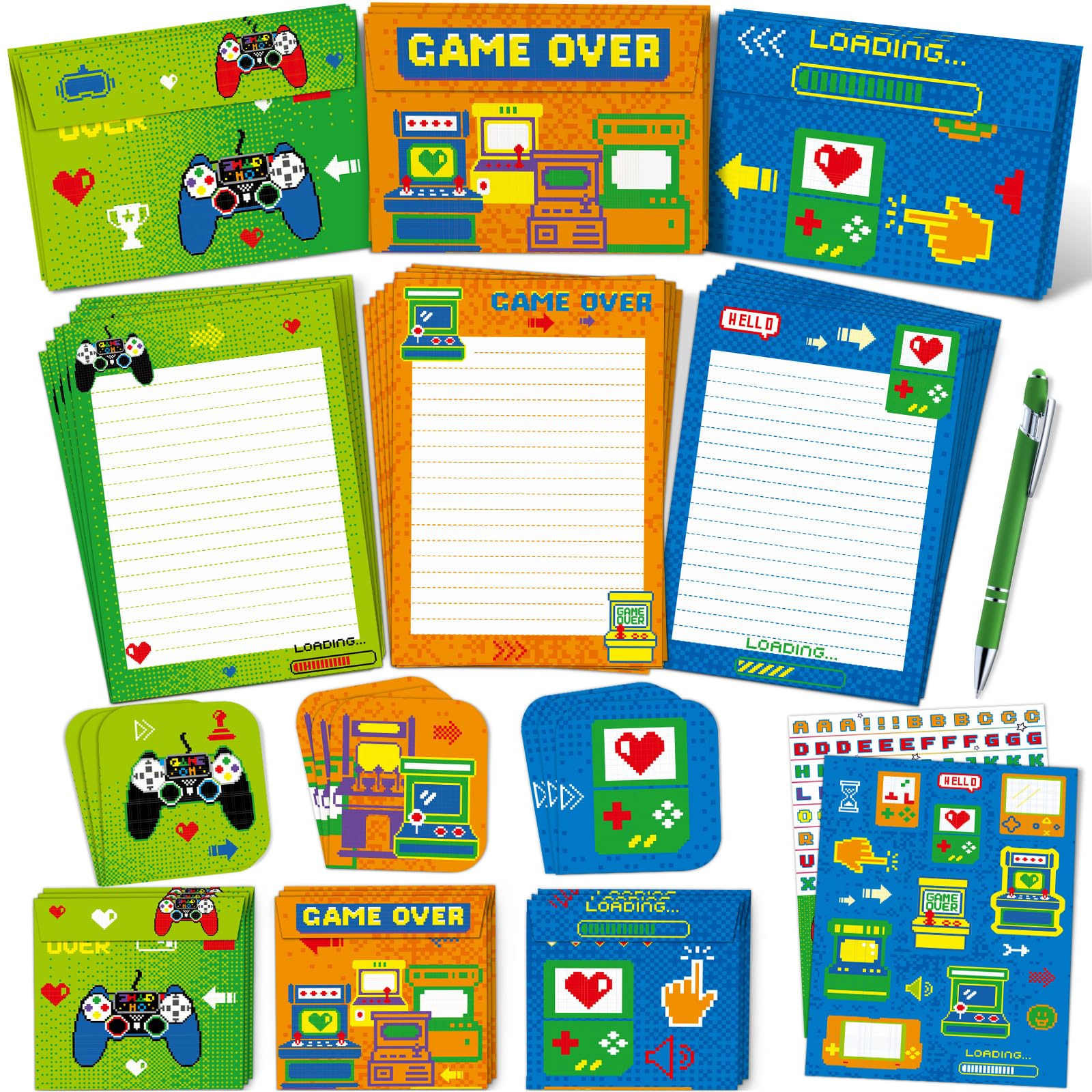 WERNNSAI Game Stationery Set, 69 PCS Letter Writing Paper Kit for Boys