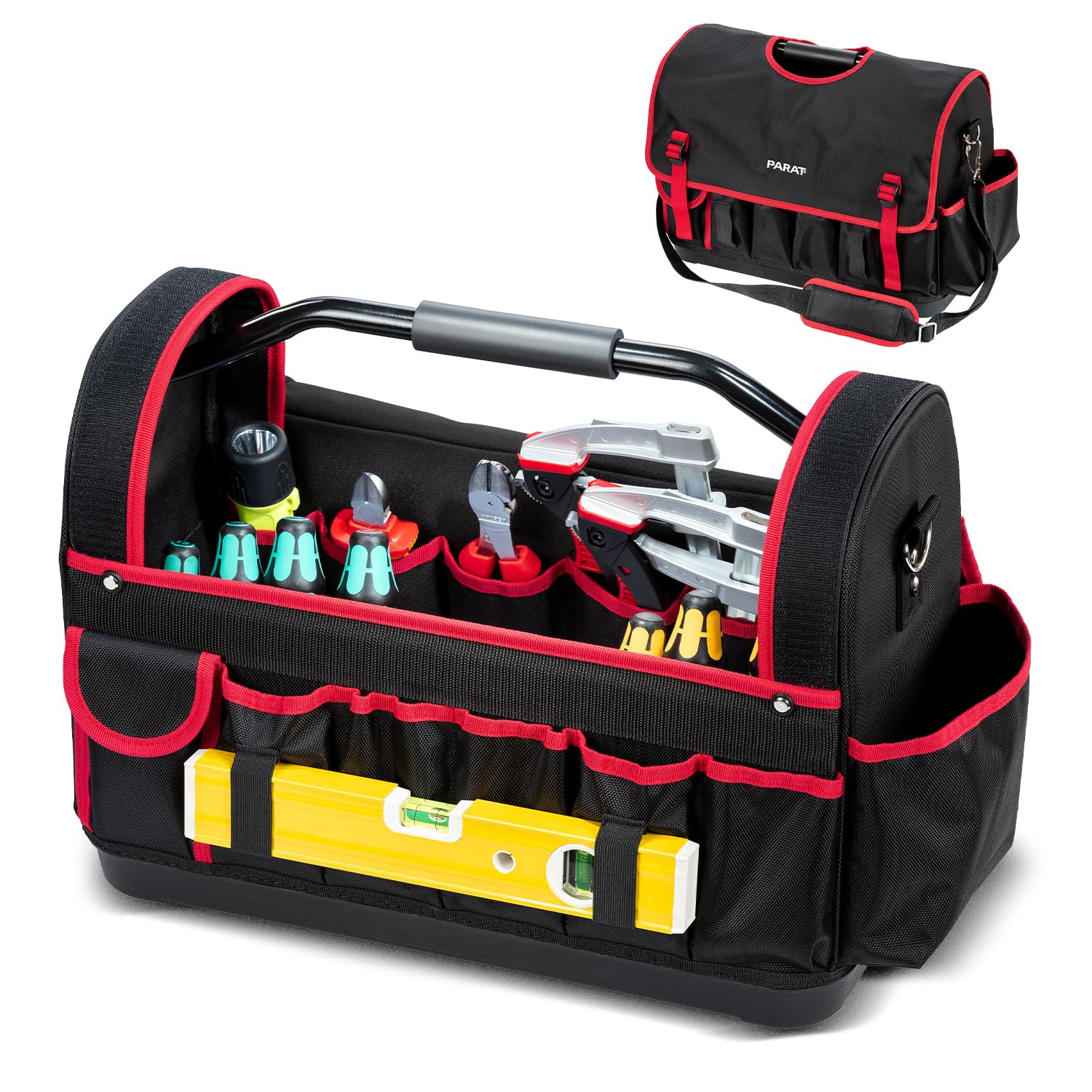 PARAT Basic Tool Softbag L - Bolsa de herramientas con capacidad de 32 l y 51 espacios para herramientas, resistente bolsa de herramientas de nailon con correa para el hombro y asas de transporte