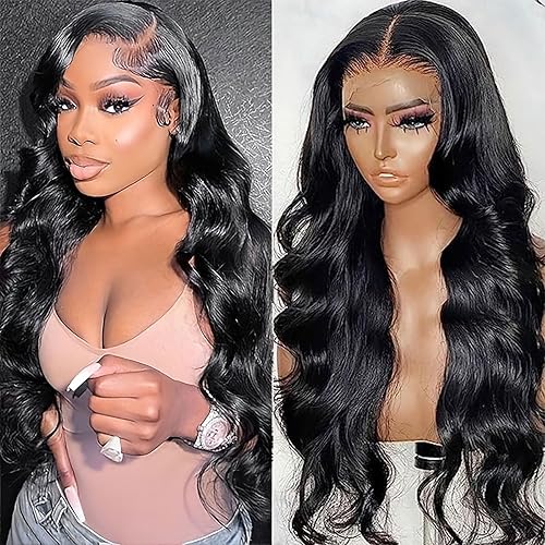 AUOCATTAIL Pelucas de cabello humano brasileño natural con encaje frontal, pelucas transparentes HD con cuerpo ondulado, sin pegamento, densidad del