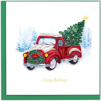 Quilling Card Handmade Quilled Christmas Truck Greeting Card 6x6 Inch Blank Card with Envelope Fair Trade Verified Unique Paper Art Keepsake for Christmas