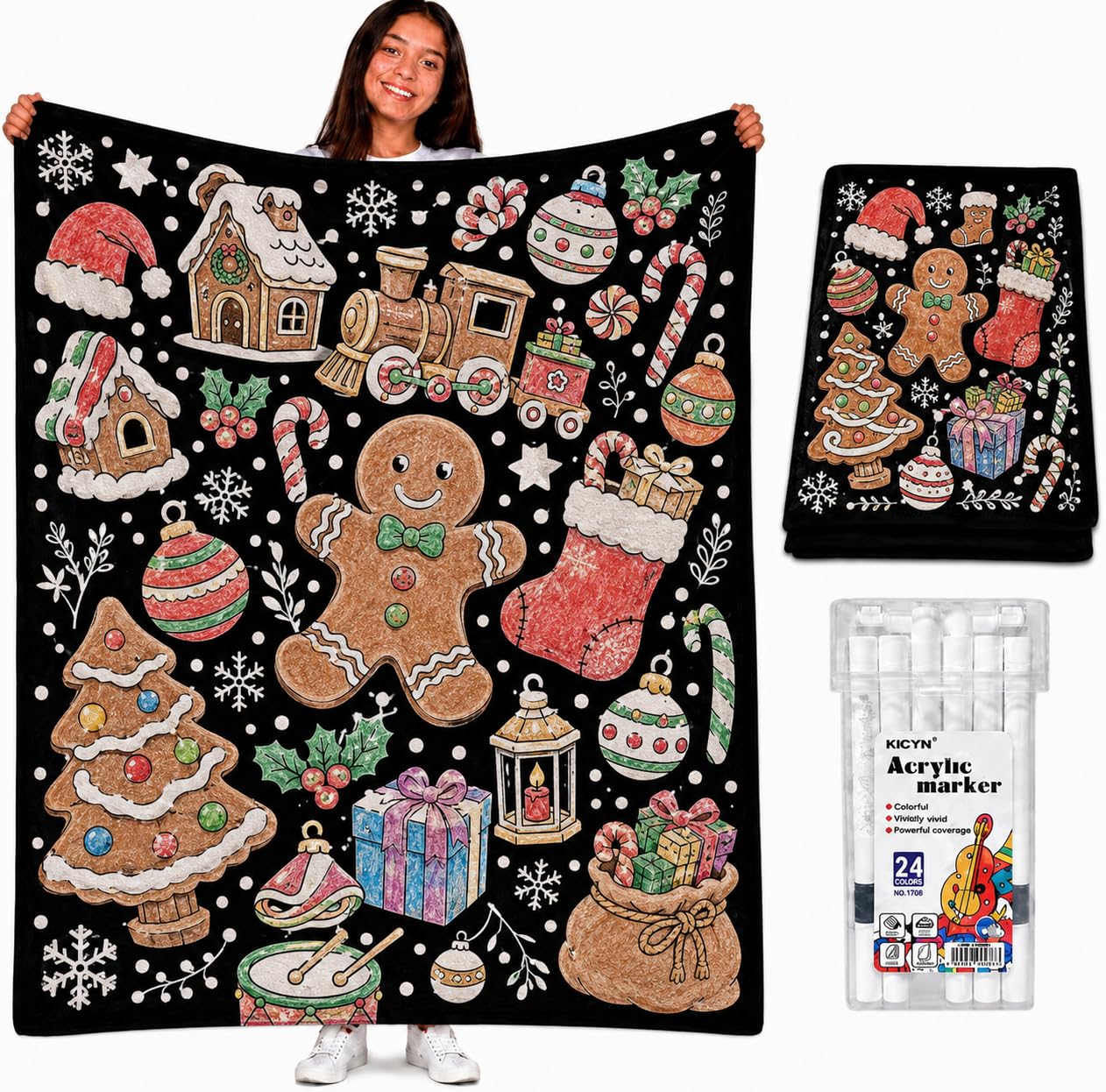 VEELU DIY Colouring Blanket with 24 Coloured Markers