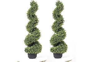 Set of 2 - 35 Inch Artificial Boxwood Topiary Trees Spiral Plants