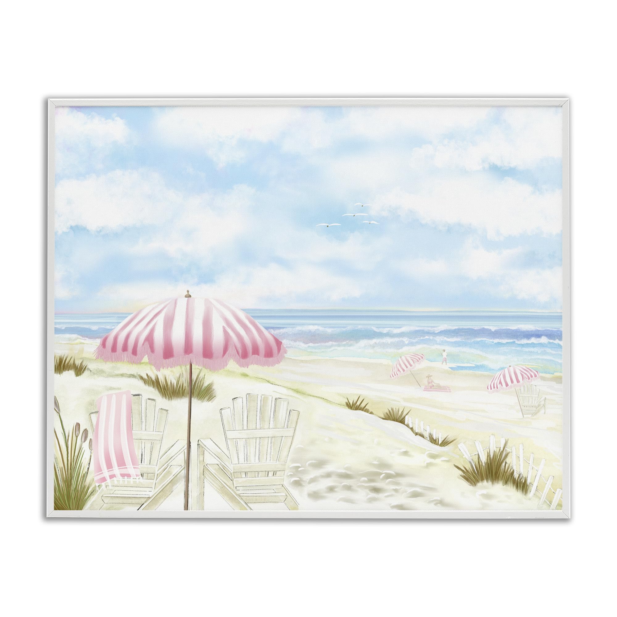 'Seascape with Pink Umbrella'| Framed Giclee Art