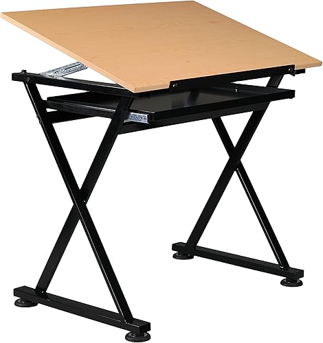 Martin Universal Design KTX - Mesa de dibujomanualidades con superficie inclinable ajustable, parte superior de madera de abedul y base negra