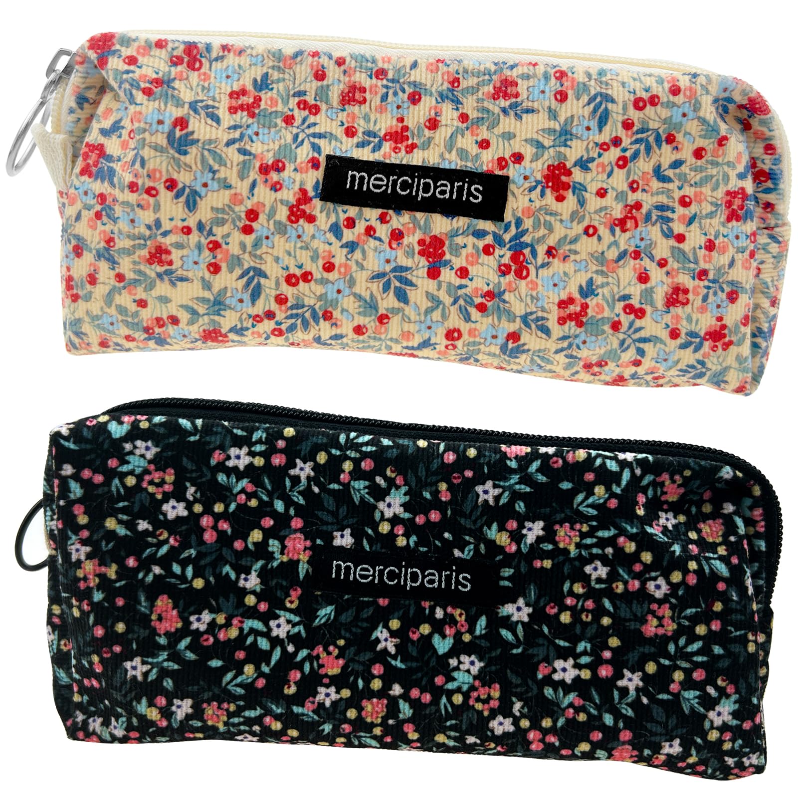2PCS Pen Pouch Portable Storage Bag,Canvas Cosmetic Bag,Floral Printing Handbag Small Pouch with Zipper Storage Beauty Makeup Travel Accessory for Women Girls Gift