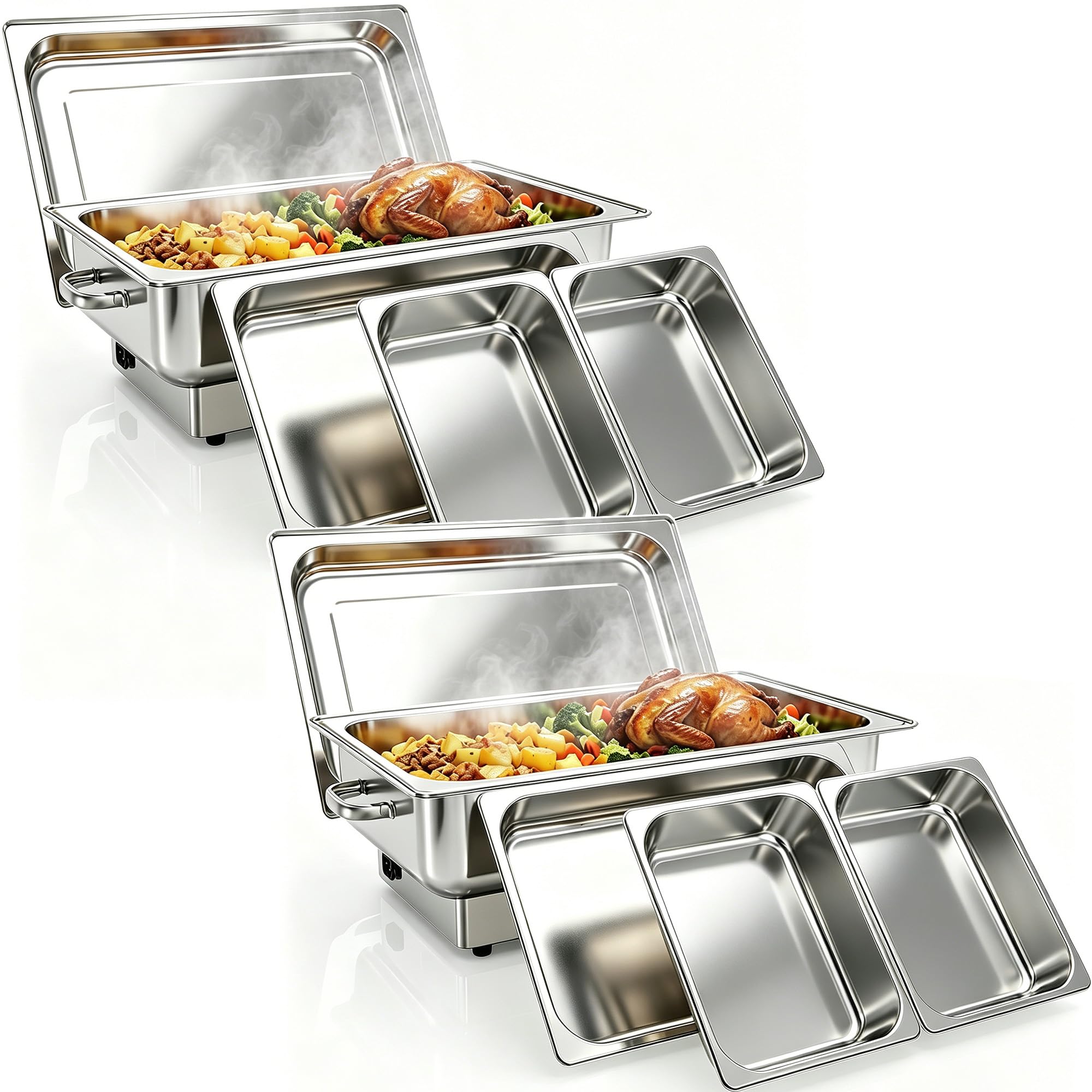 Photo 1 of ***BROKEN, SOLD FOR PARTS*** Garvee Electric Chafing Dish Buffet Set, 9 QT Food Warmer with Stainless Steel Lid, with 1 Full-Size Pan & 2 Half-Size Stainless Steel Chafer for Catering Parties (2 Packs)