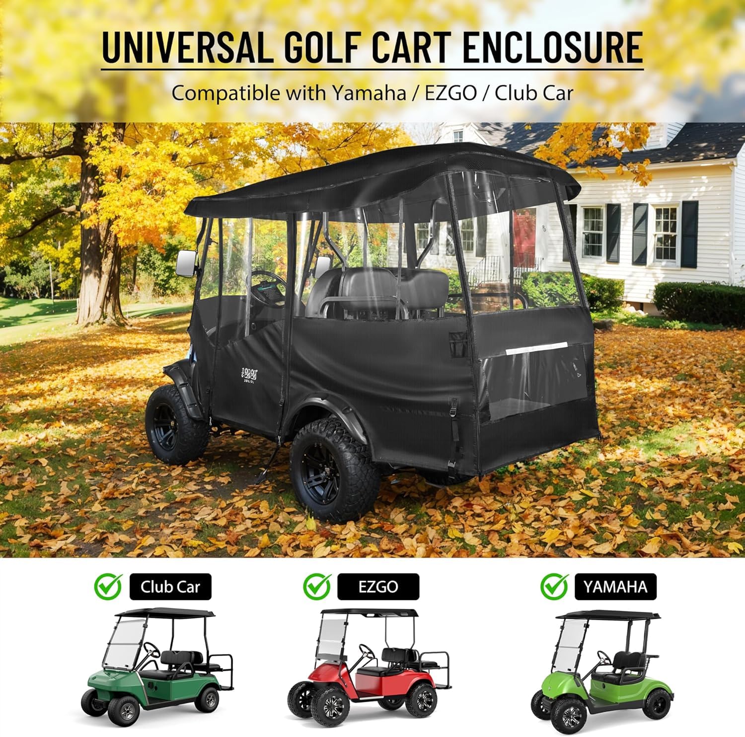 10L0L Deluxe obudowa wózka golfowego uniwersalna do Yamaha, EZGO i Club Car Golf Buggg, pokrowiec na wózek golfowy dla 4 pasażerów 600D, wodoodporny, wiatroszczelny materiał, przenośny, przezroczysty