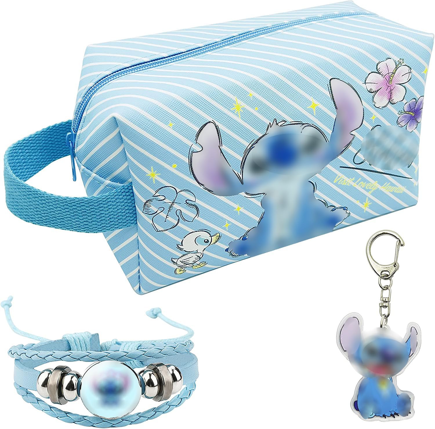 Niumowang Bolsa de Maquillaje de Dibujos Animados, Bolsa de Aseo de Viaje para cosméticos, Resistente al Agua, con Llavero y Pulsera Trenzada, para niñas