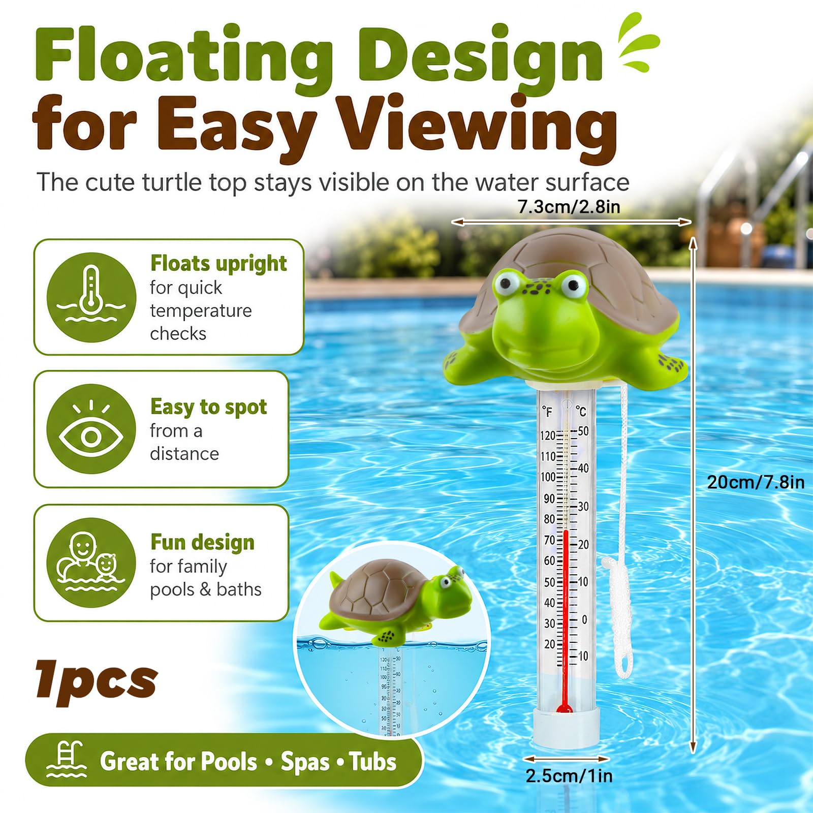 Thermomètre Piscine Flottant Cartoon Double Échelle °C/°F -10 à 50°C 20 cm