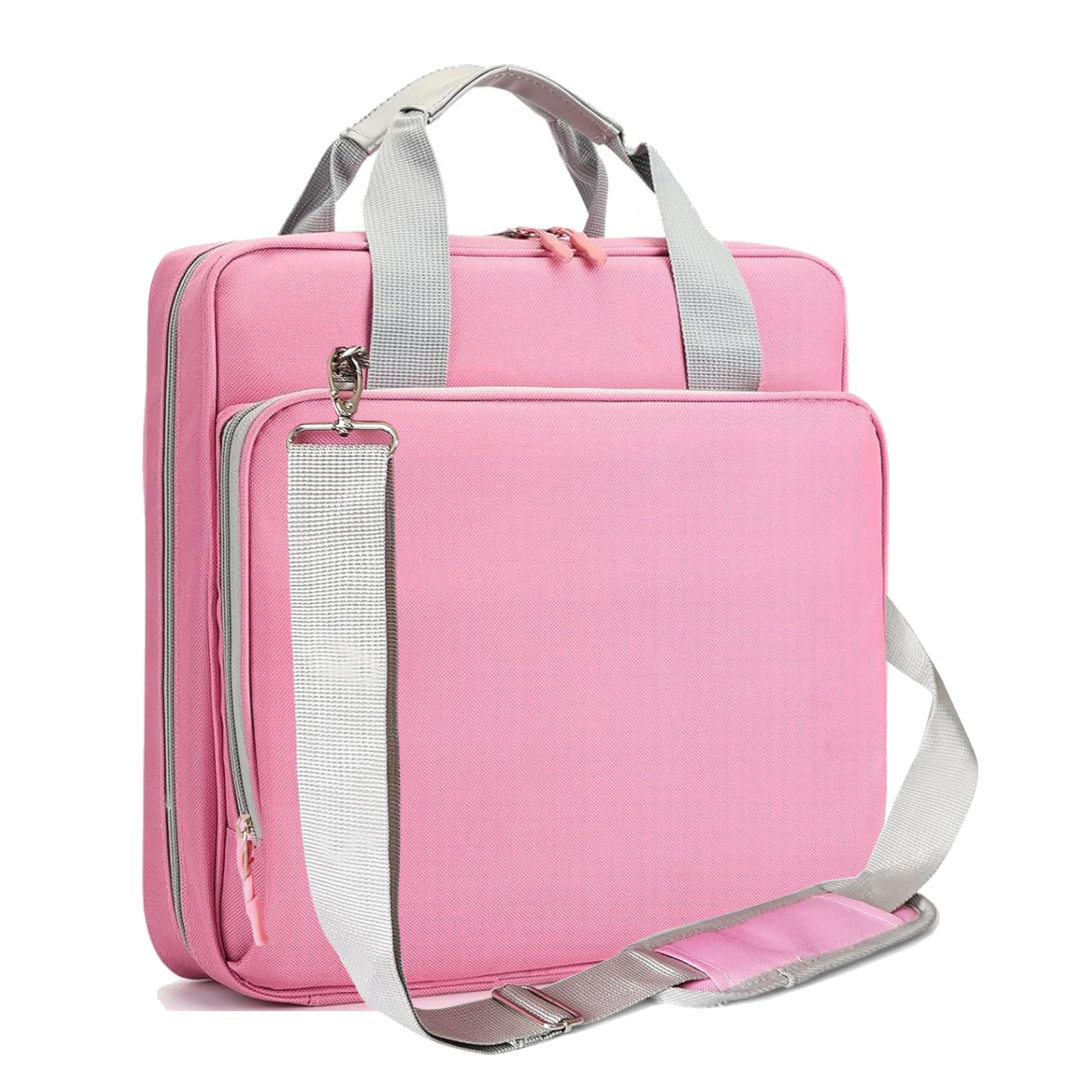 Carpeta con cremallera de 3 anillos de 2 pulgadas, carpeta con correa, capacidad para 500 hojas y múltiples bolsillos para la escuela y la oficina (rosa)