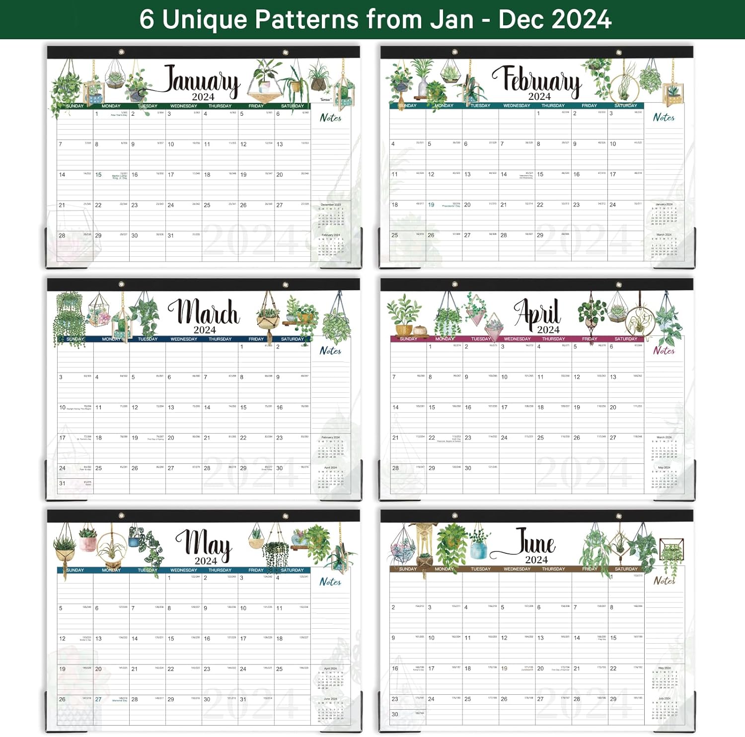 2024 Desk Calendar -12 Months Desk Calendar 2024, Jan 2024 - Dec 2024, 17" x 12", Desk Pad, Large Ruled Blocks, Corner Protectors, Notes Section, Best Choice for Planning - Potted Plants : Office Products