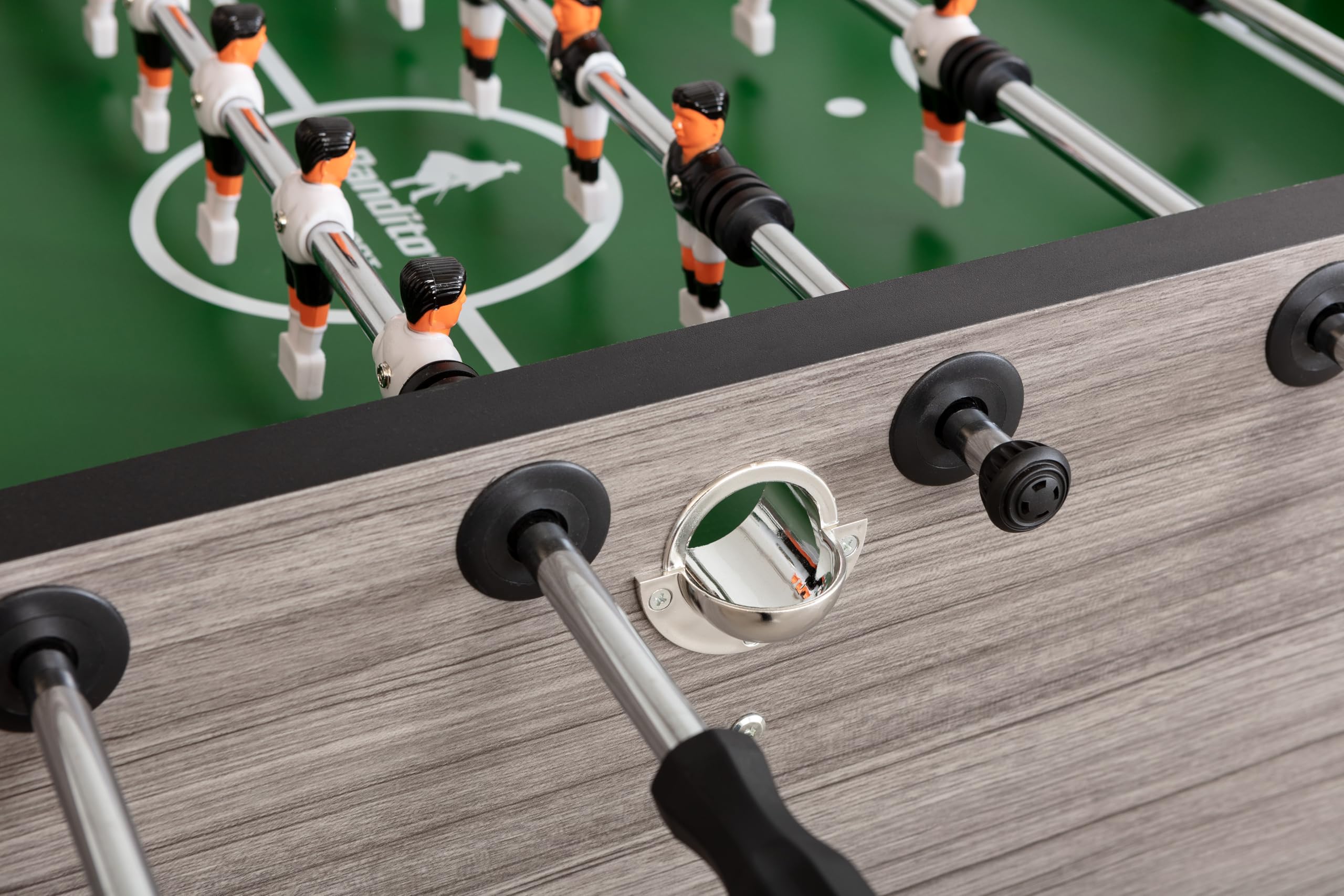 Bandito Kickertisch Profi Soccer Deluxe,braun,schwarz,Eiche-grau,massiver und robuster 80 kg Fußballtisch,Stabiler Tischfußball für Jugendliche und Erwachsene,Turnier-Tischkicker mit Getränkehalter