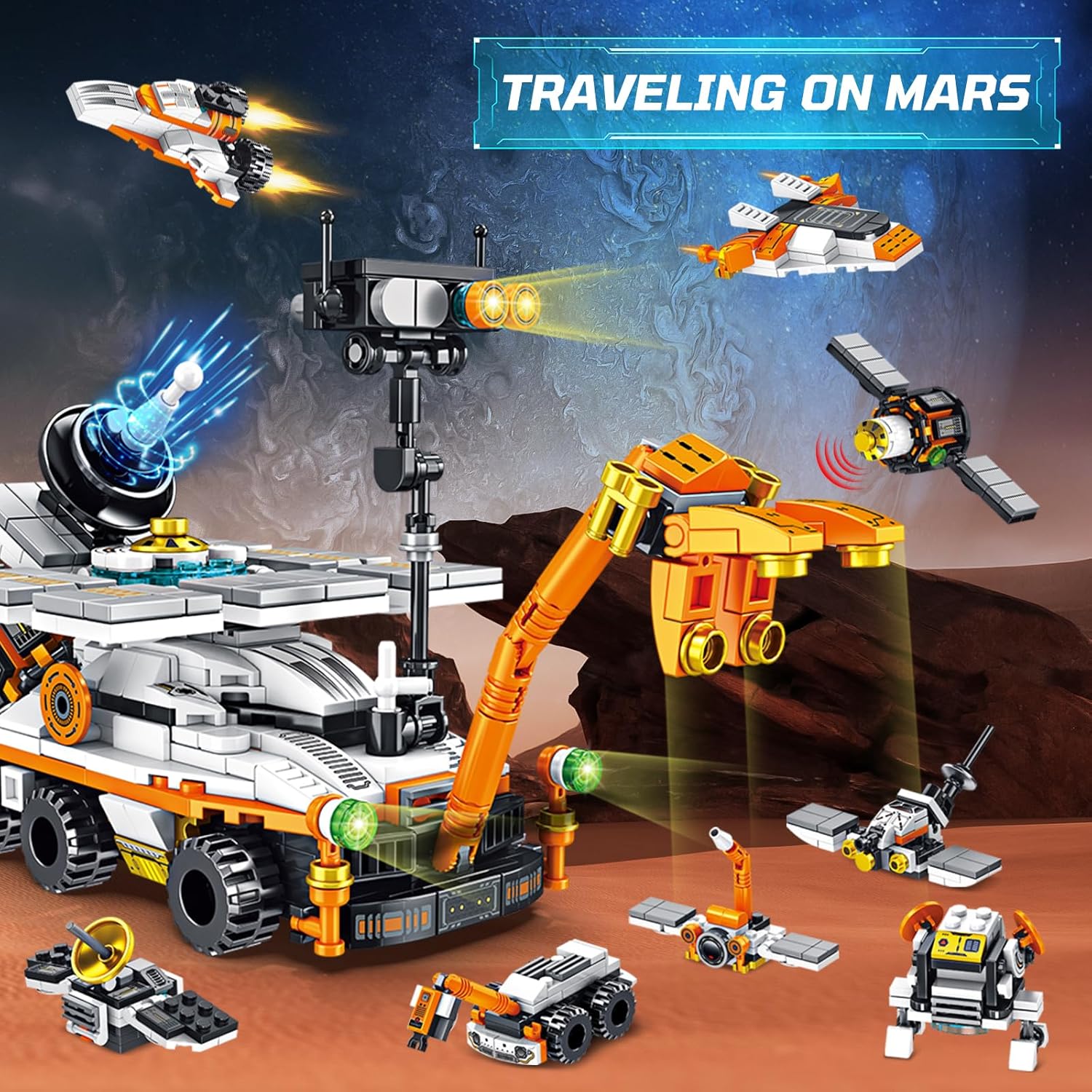 Mars Rover Building Blocks Set for Boys Ages 6-12, 25-in-1 Space Toys for Kids to Assemble a Big Mars Rover or 12 Small Different Space Probe, Best Present for Boys and Girls Aged 8-14 (556PCS)