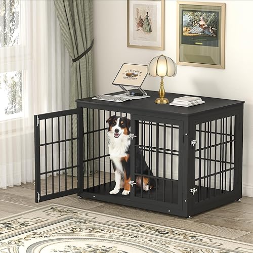 Miniatura 3 de Mueble de jaula de perro resistente de 42 pulgadas para perros grandes y medianos, mesa auxiliar decorativa para casa de mascotas, muebles de madera