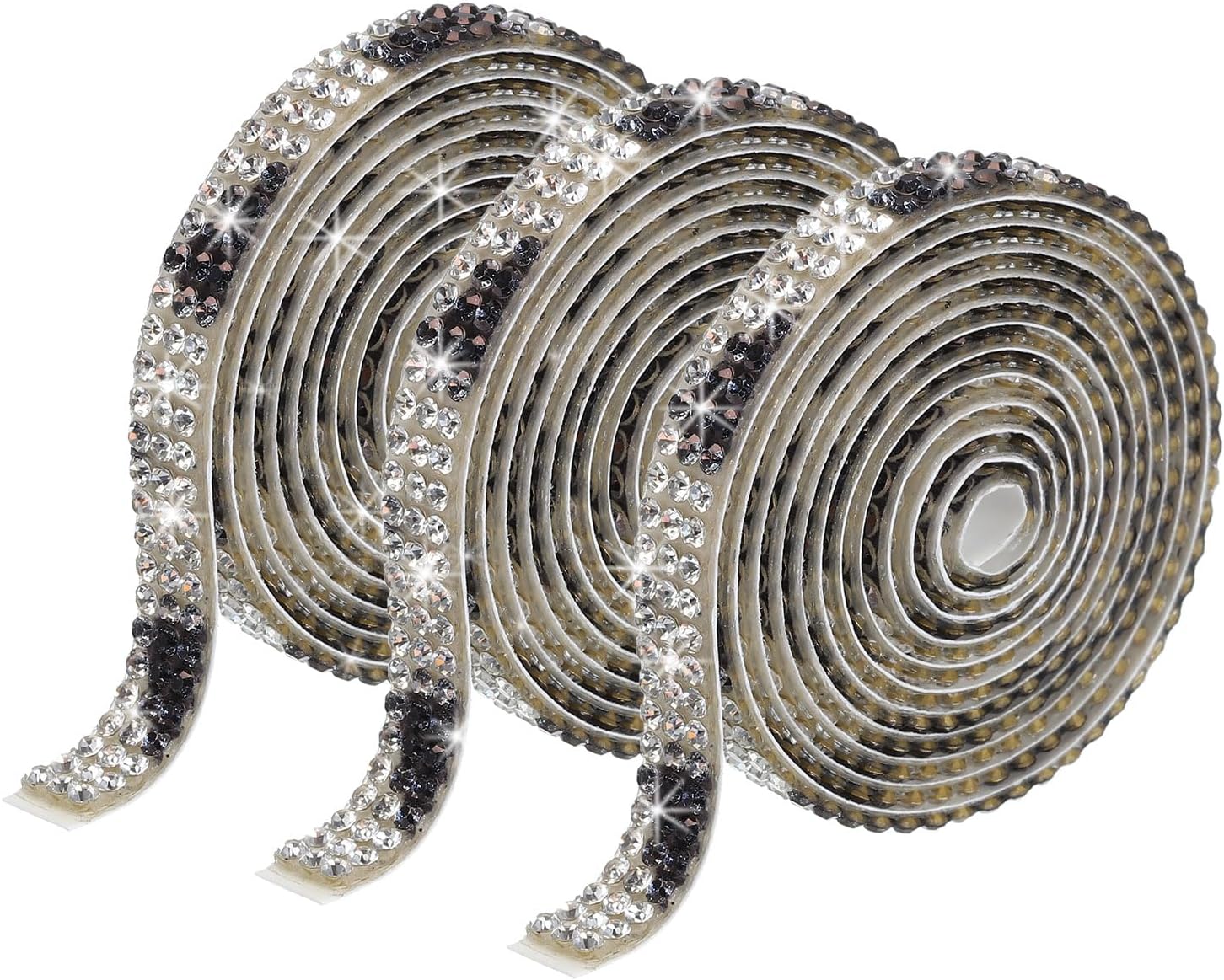 MECCANIXITY 3 Roll 0.3 Inch 3 Yards Self Adhesive Crystal Rhinestone Diamond Ribbon for Arts & Crafts Project, Wedding Cakes, Birthday Decorations Black and White Spot Pattern