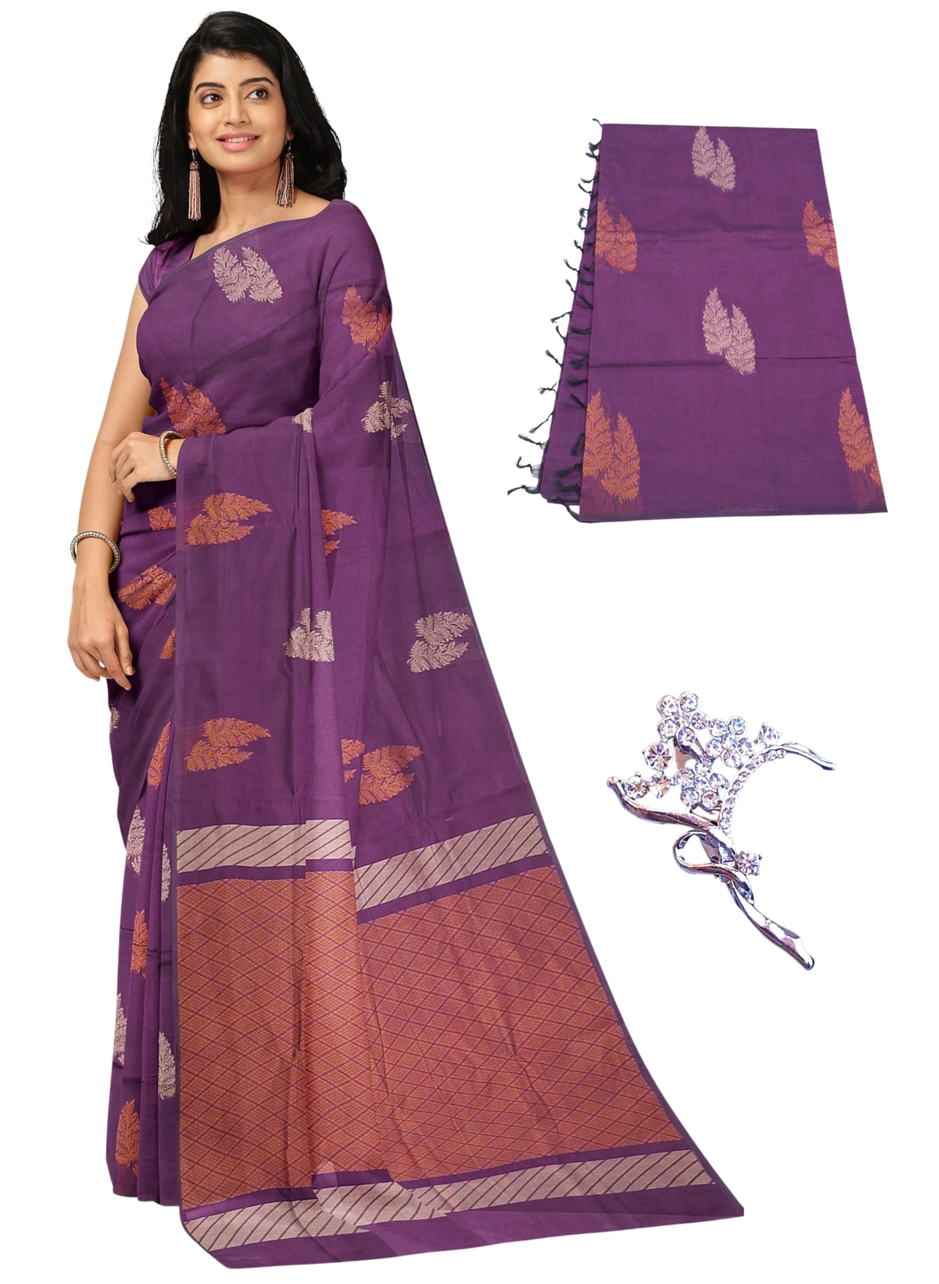Women's 100 Count Kovai Cotton Saree | Handloom Negamam Cotton Saree | Coimbatore Cotton Saree - With Blouse-picture-15