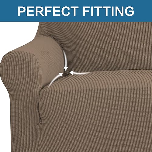 Miniatura 40 de H.VERSAILTEX Fundas elásticas para sofá de 1 pieza, fundas para sofás y sofás de 3 plazas, con tela de jacquard gruesa a cuadros con parte inferior